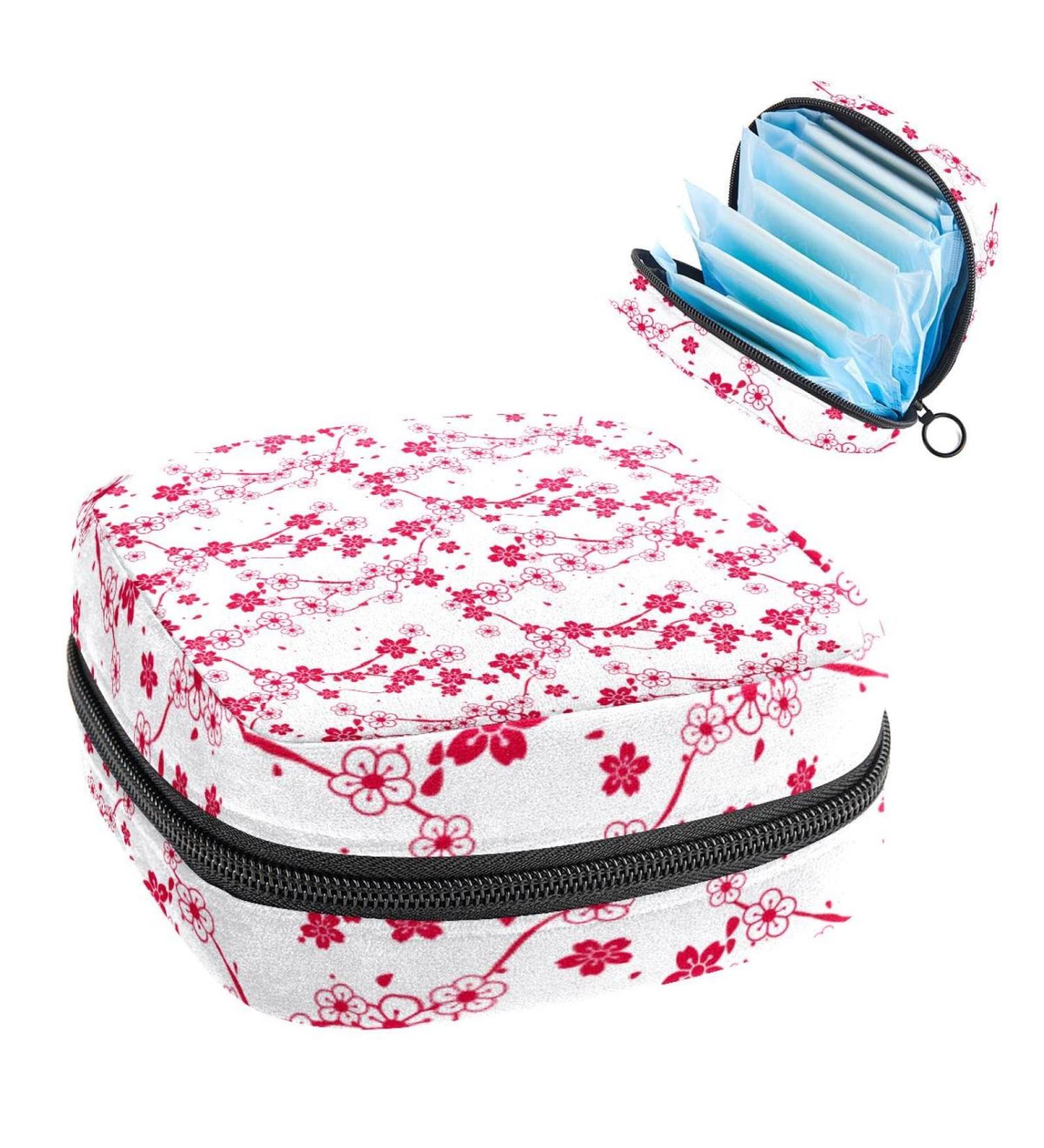 Fresh Red Cherry Blossom Pattern Sanitary Napkin Storage Bag Feminine Menstrual Cup Pouches Nursing Pad Holder Tampon Bags Portable Period Bag for Women Teen Girls 1Pcs Multi-colored 5 - Buy Online on GoSupps.com