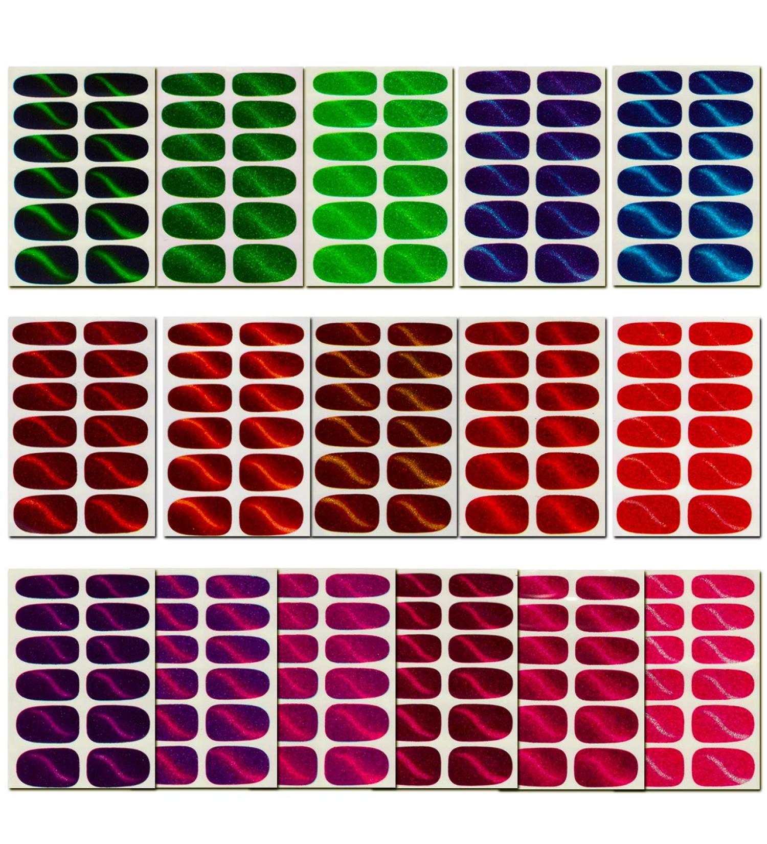 Glitter Cat Eye Nail Wraps - 16 Sheets | Self-Adhesive Nail Art Stickers for Women & Girls | Manicure DIY with 3 Nail Files - Buy Online on GoSupps.com