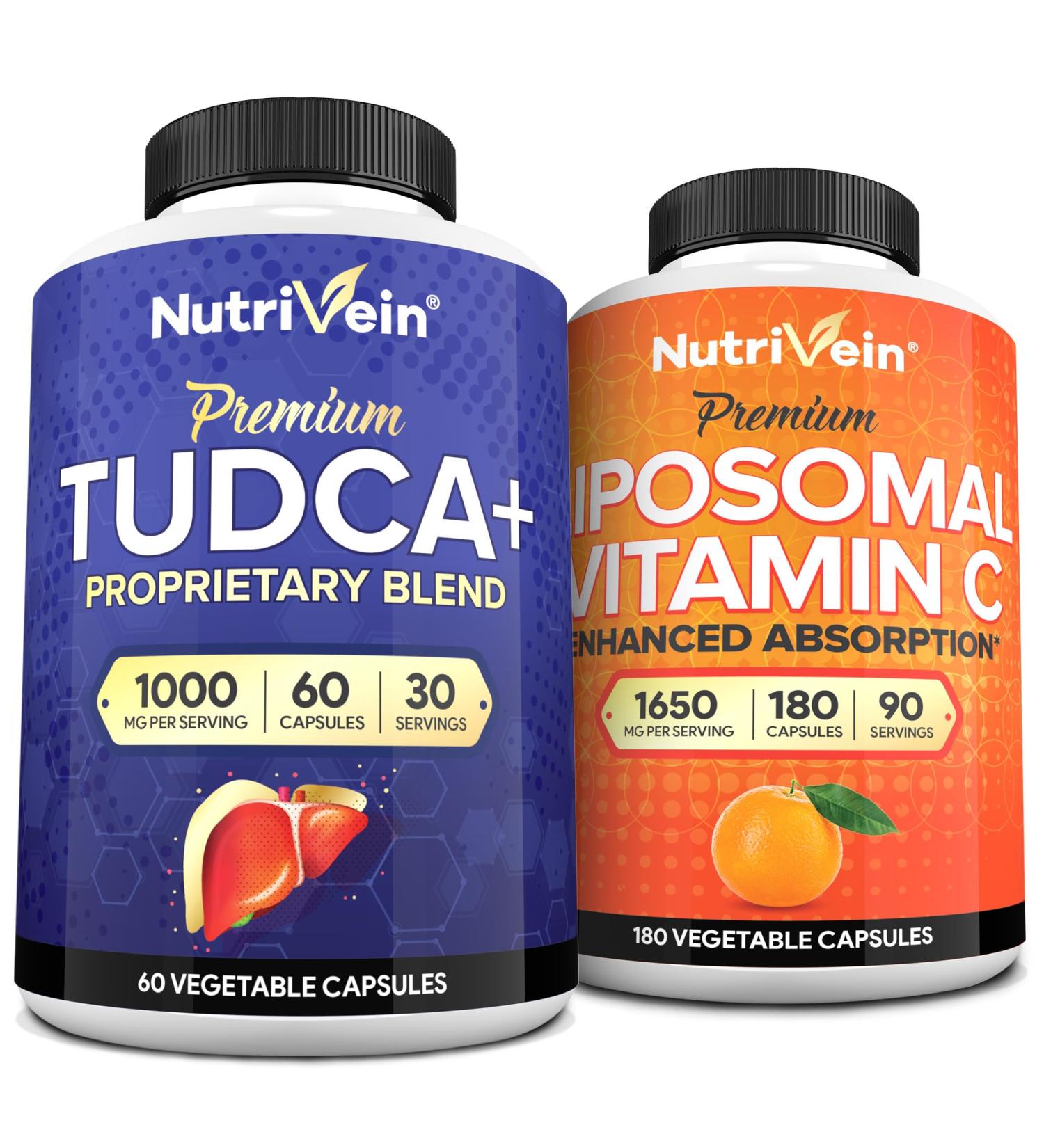 Nutrivein Premium TUDCA Supplement & Vitamin C Capsules Bundle: High-Absorption TUDCA+ & Liposomal Vitamin C Supplement Pair for Whole-Body Wellness, Detox, & Vitality - Buy Online on GoSupps.com