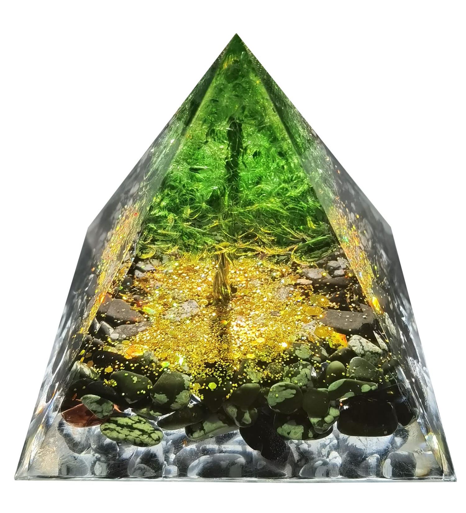 Tree of Life Orgone Pyramid - Protection Crystals for Positive Energy and Healing - Energy Generator Home Decor Gift - Black - Buy Online on GoSupps.com