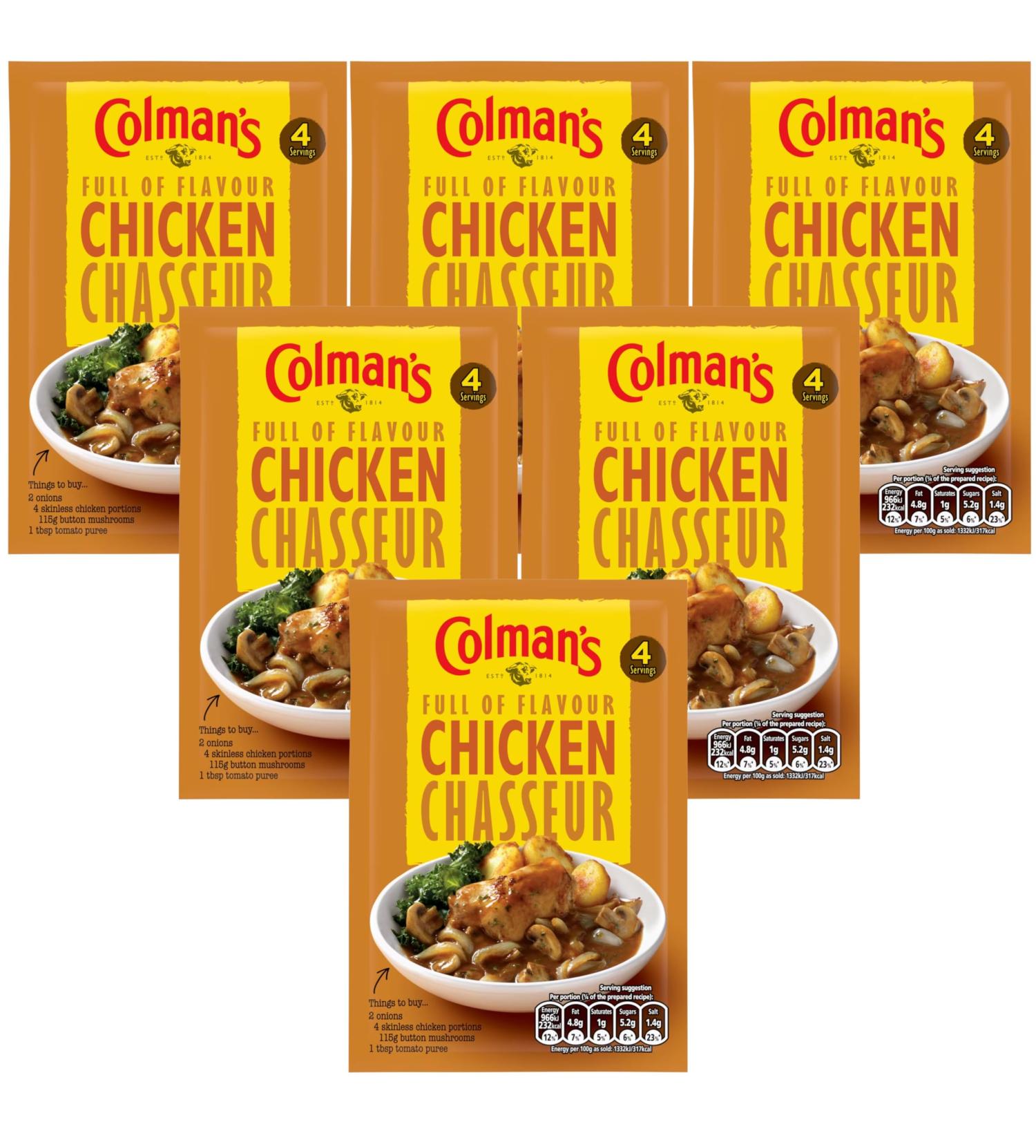 Colmans Chicken Chasseur Recipe Mix - Pack of 6 43g Each Gourmet Cooking Blend Classic French Flavour Easy Meal Preparation Savoury Chicken Dish Mix