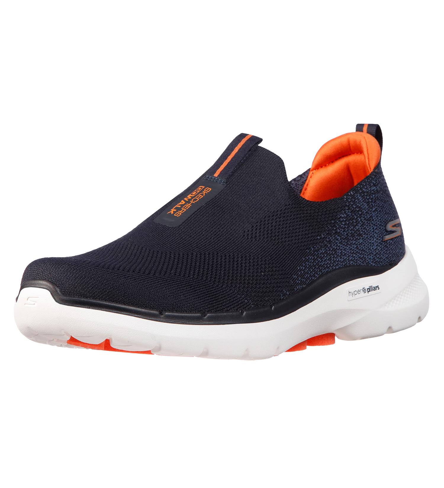 Skechers Men's GoWalk 6 Stretch Fit Slip-On Walking Shoe - Navy/Orange - Size 11 - Buy Online on GoSupps.com