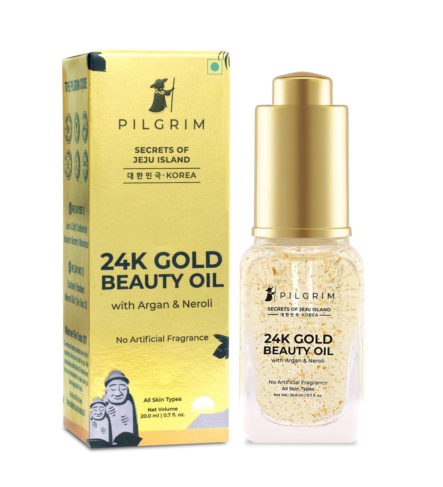 Pilgrim 24K Gold Beauty Oil with Argan & Neroli | Lightweight Face Oil for All Skin Types | No Artificial Fragrance | Non-Greasy Glow Enhancer | 0.68 Fl Oz (20ml) - Buy Online on GoSupps.com