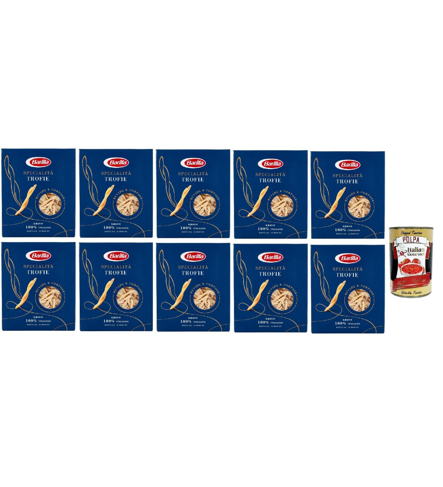  Italian Gourmet E.R. Pack of 10 Barilla Specialit Trofie Liguri pasta 100% Italian noodles 500g + Italian gourmet polpa 400g - Buy Online on GoSupps.com