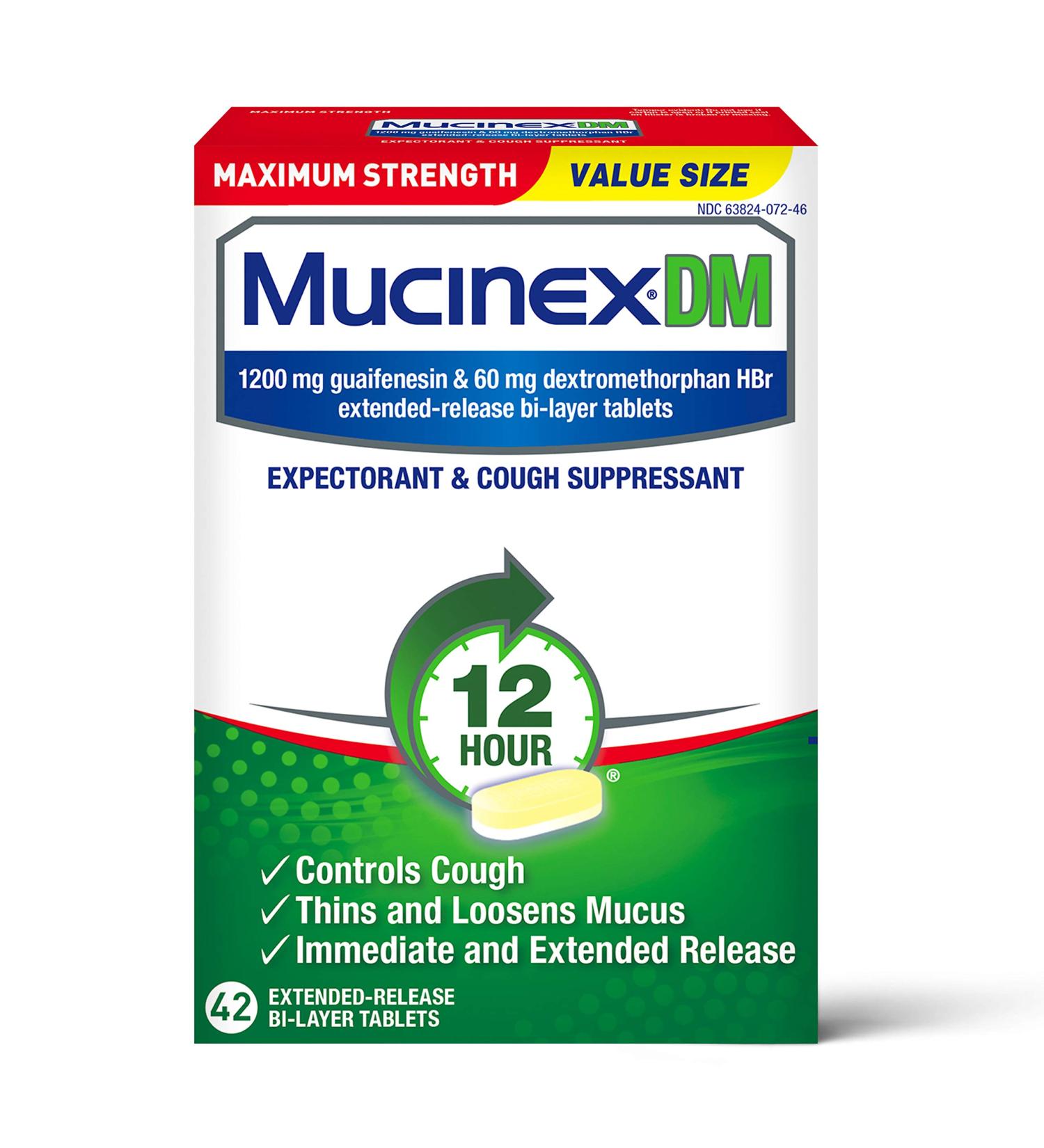 Mucinex DM Max Strength 12-Hour Tablets 42ct - 1200mg Guaifenesin | Relieves Chest Congestion, Quiets Wet & Dry Cough | #1 Doctor Recommended OTC Expectorant - Buy Online on GoSupps.com