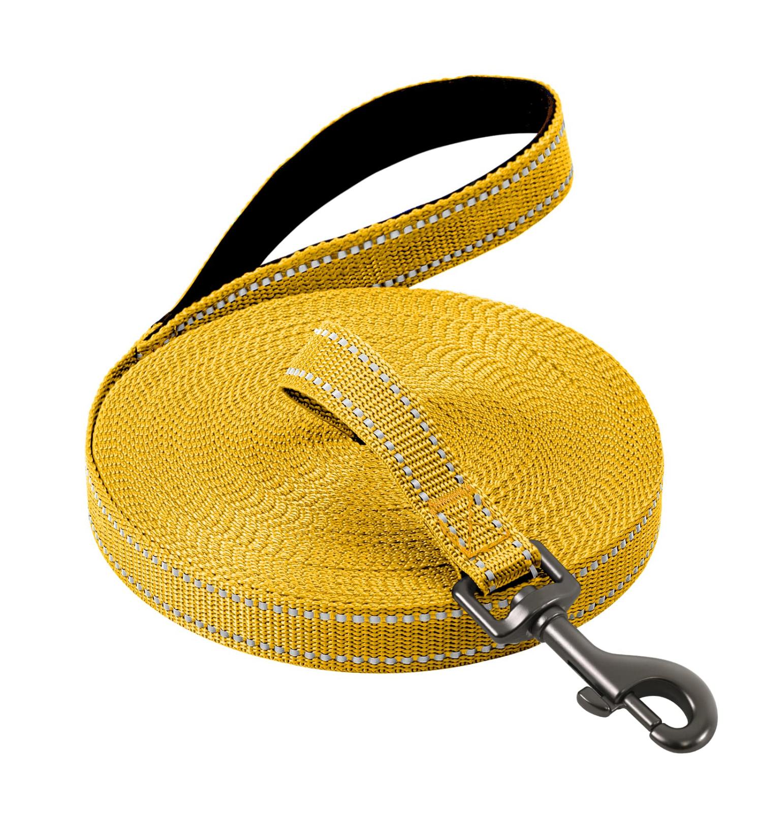 Demigreat Reflective Dog Leash - 3m/5m/10m/15m/20m Training Lead with Padded Handle for Small to Large Dogs - Durable & Long Yellow Leash for Safe Outdoor Training - Buy Online on GoSupps.com
