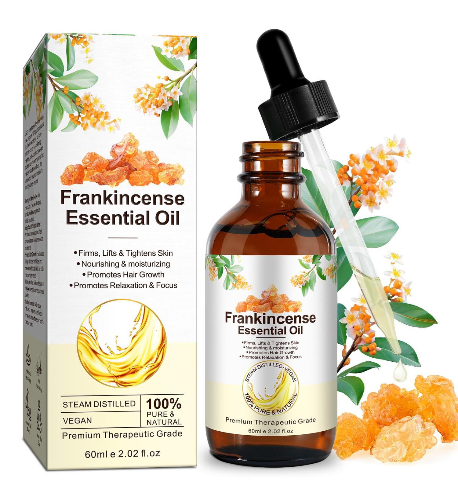 Pure Frankincense Essential Oil 60ml - 100% Natural Therapeutic Grade for Skin Care Aromatherapy & Relaxation | Anti-Aging Facial Oil | Boswellia Serrata Extract for Face & Hair - Buy Online on GoSupps.com
