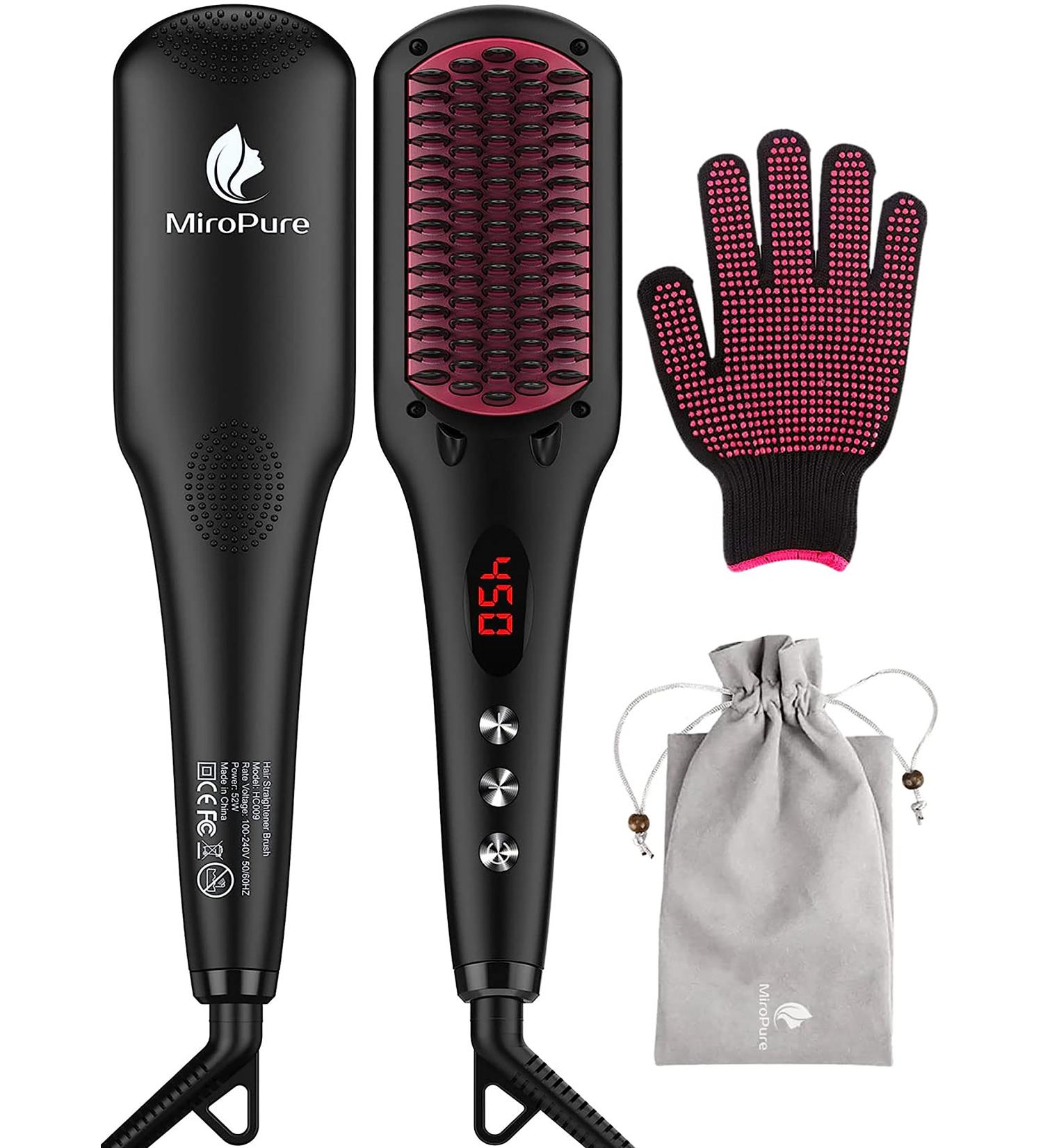 MiroPure Hair Straightening Brush - 2 in 1 Ionic Straightener Comb with MCH Heating, 16 Settings - Dual Voltage - Buy Online on GoSupps.com