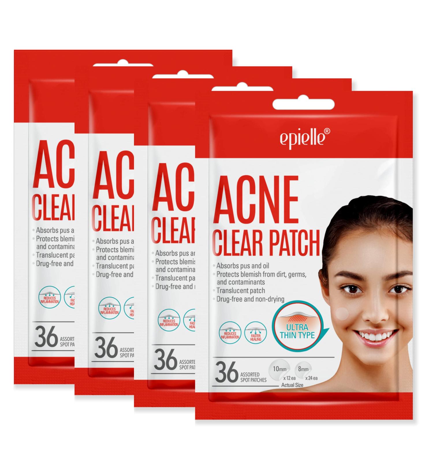 Epielle Acne Clear Patch - Hydrocolloid Pimple Patch for Face & Skin, 4 Pack Acne Spot Treatment Stickers - Cruelty-Free, Two Patch Sizes 8mm & 10mm - Buy Online on GoSupps.com