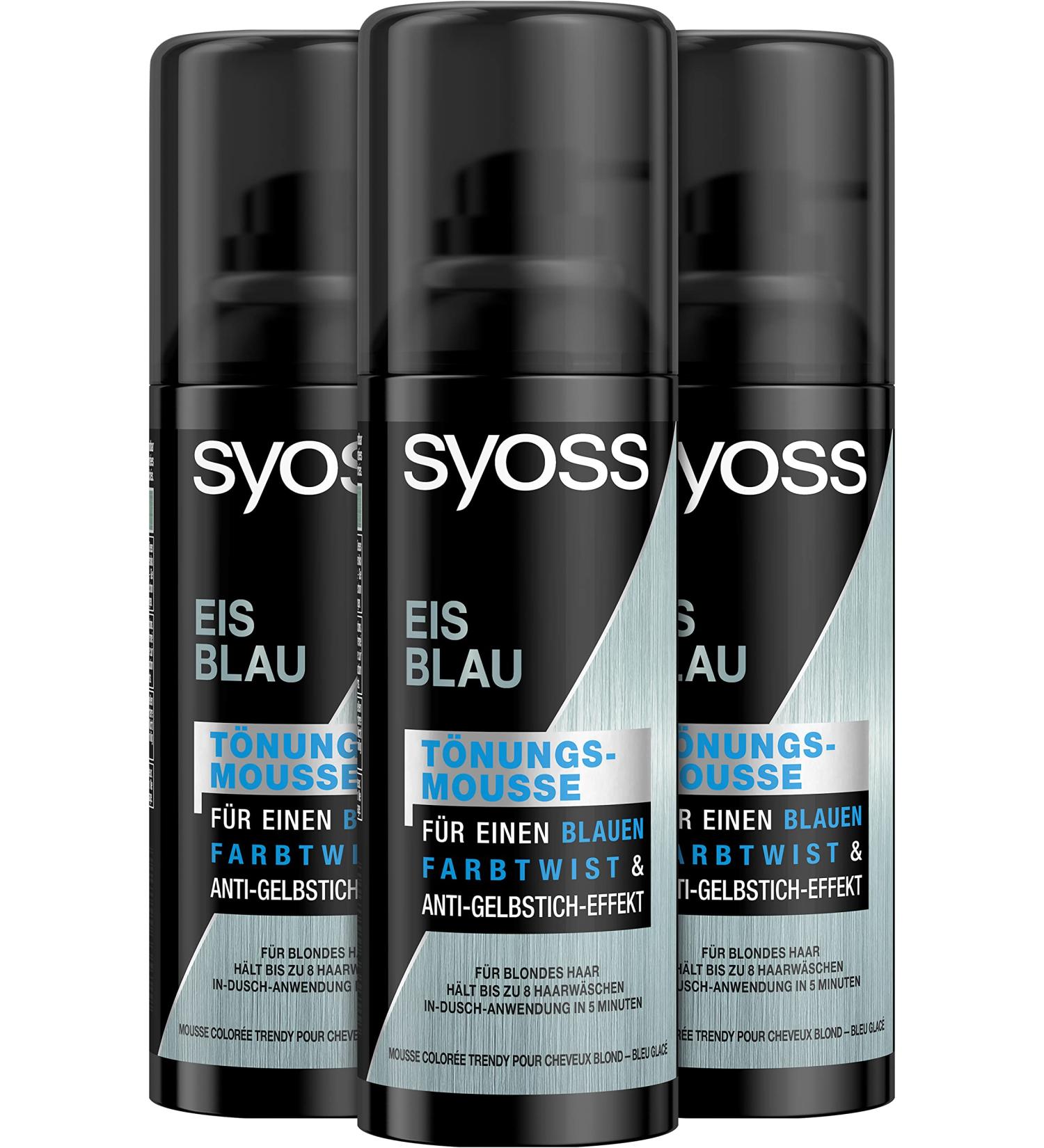 Syoss Tinting Mousse Ice Blue - Washable Foam Hair Color 3 x 120ml | Nourishing Tint with Anti-Yellowish Effect for Blonde Hair - Buy Online on GoSupps.com
