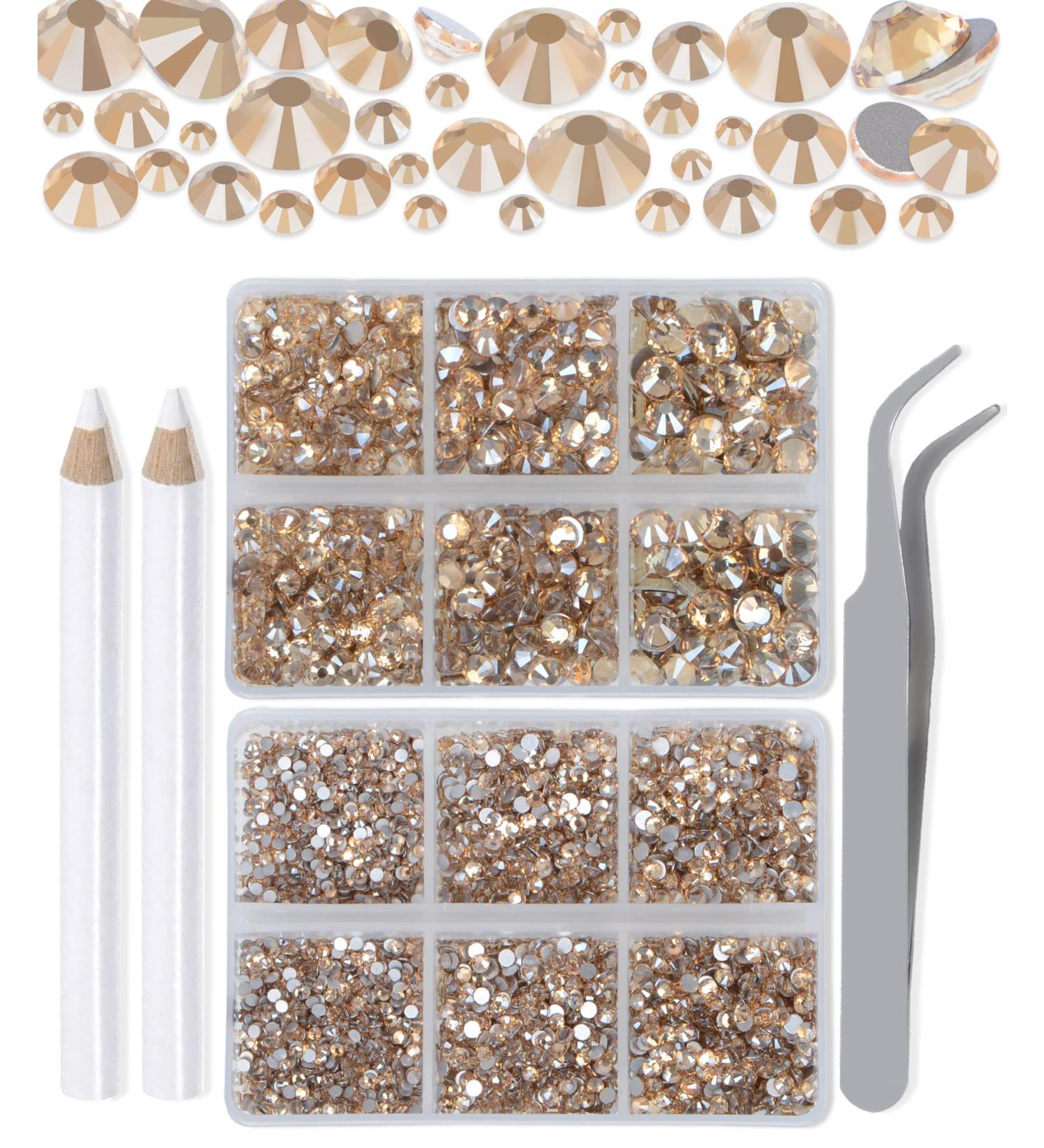 Buy LPBeads 6000 Pieces Champagne Non Hotfix Rhinestones - 6 Sizes Round Crystal Glass Flat Back Includes Tweezers & Picking Pen for Nail Art & DIY Crafts - Buy Online on GoSupps.com