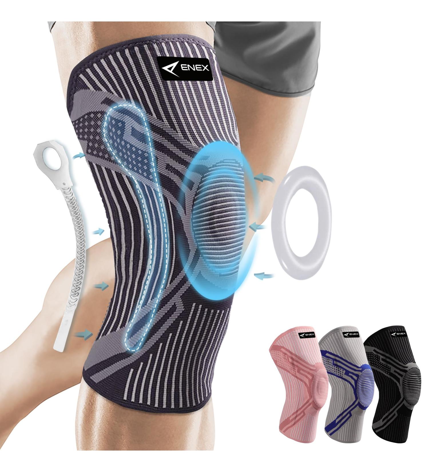ENEX Knee Support Brace - Compression Sleeve with Side Stabilizers & Patella Gel Pad for Meniscus Tears, Arthritis, Joint Pain - ACL Support for Running, Squats, Sports - Single Grey - Size M Dark Grey - Buy Online on GoSupps.com