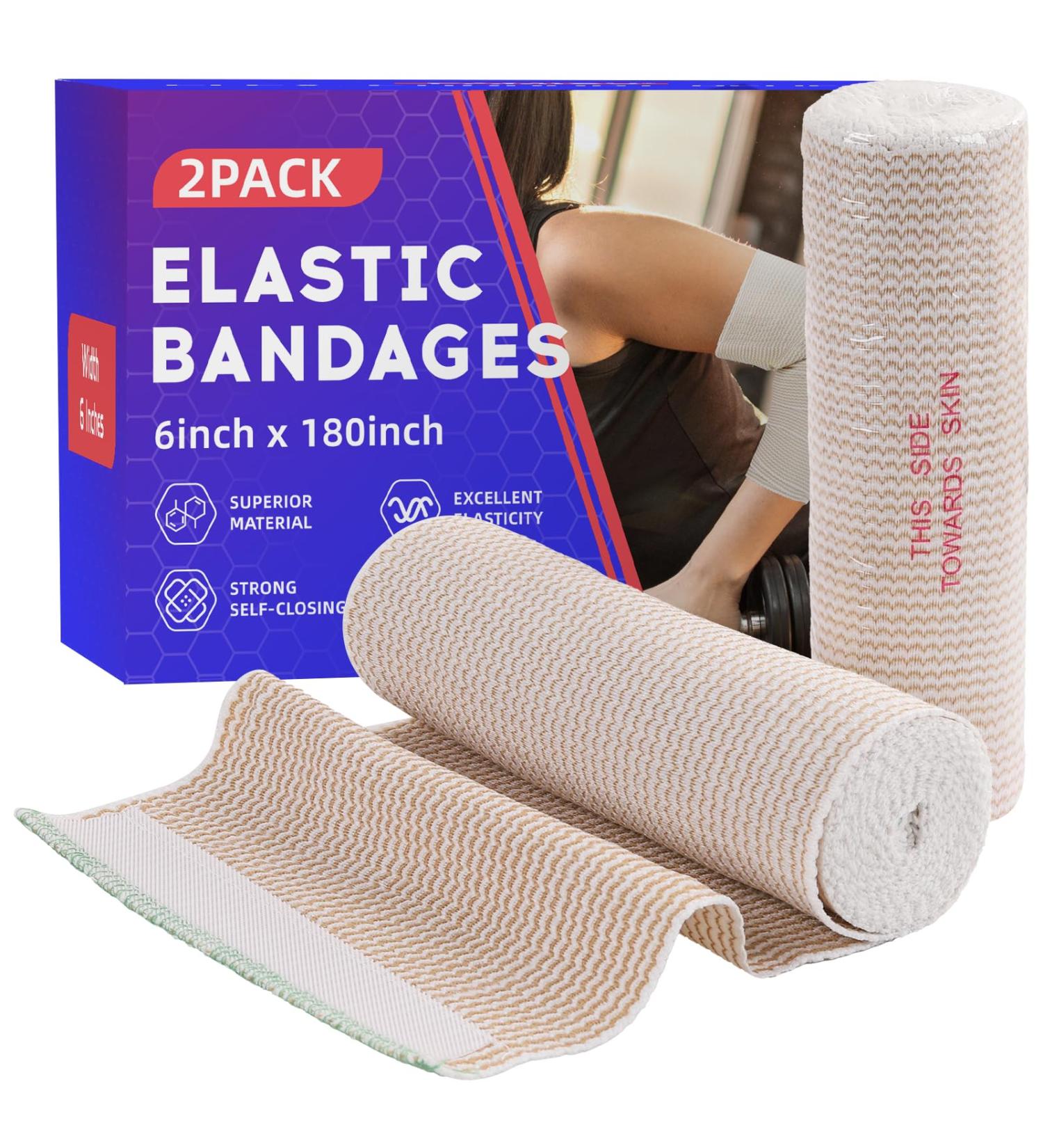 High-Performance 6" Elastic Bandage Wrap - 2 Pack | Compression Bandage for Legs Ankle Knee & Tummy | Reusable & Strong Self-Closing - Buy Online on GoSupps.com