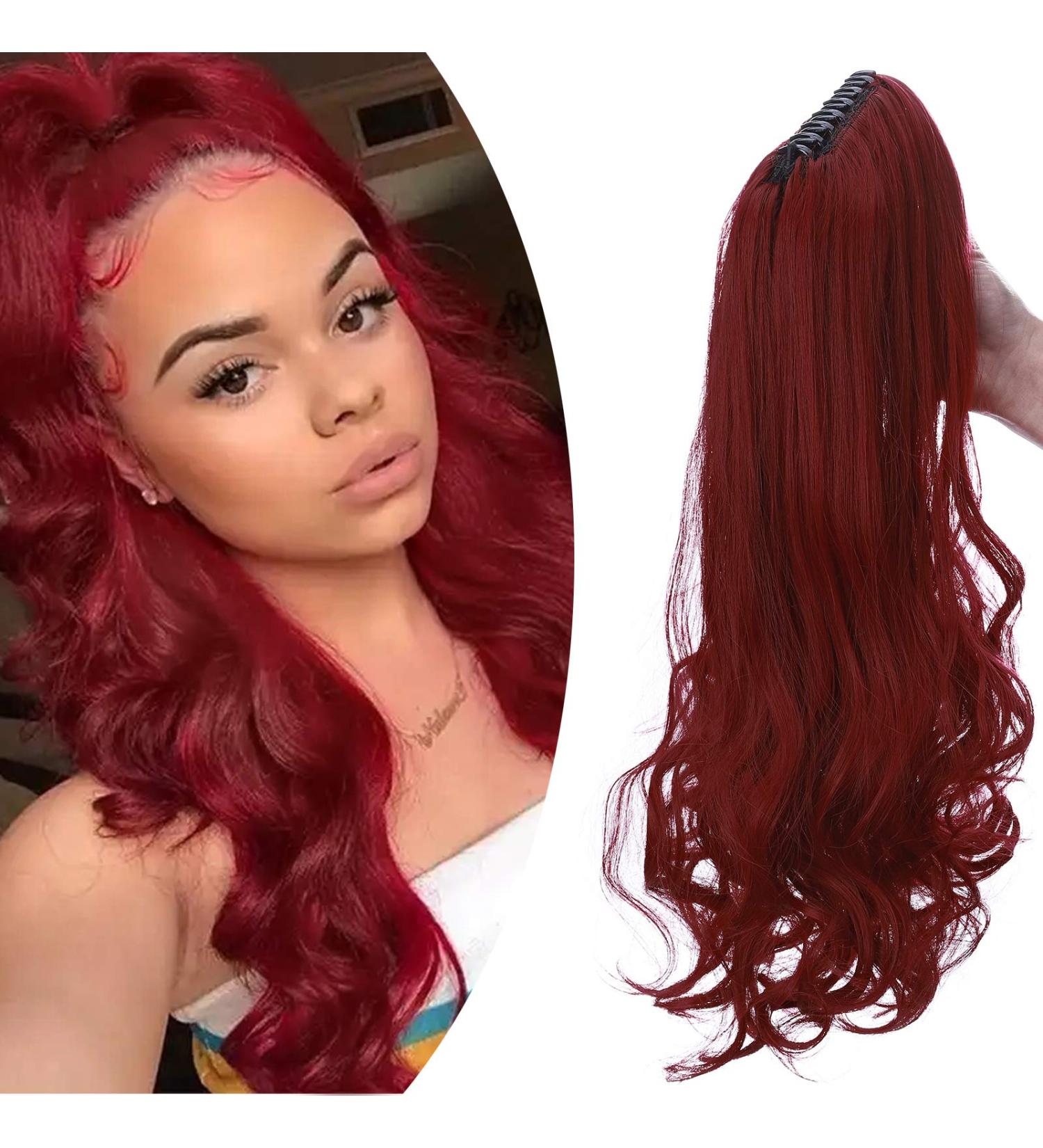 Ponytail Extension - Clip-In Braid Heat-Resistant Hair Parts 18 Maroon Mix Dark Red - Realistic Smooth & Wavy Hair - Buy Online on GoSupps.com