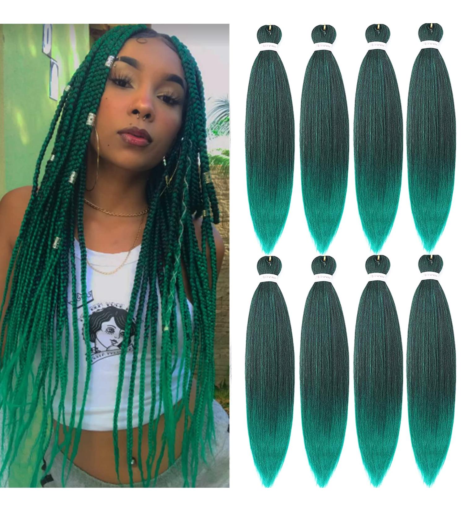 LDMY Pre-Stretched Braiding Hair - 8PCs 26 Ombre Green Synthetic Kanekalon Braids - Ideal for Stylish Braiding & International Shipping - Buy Online on GoSupps.com