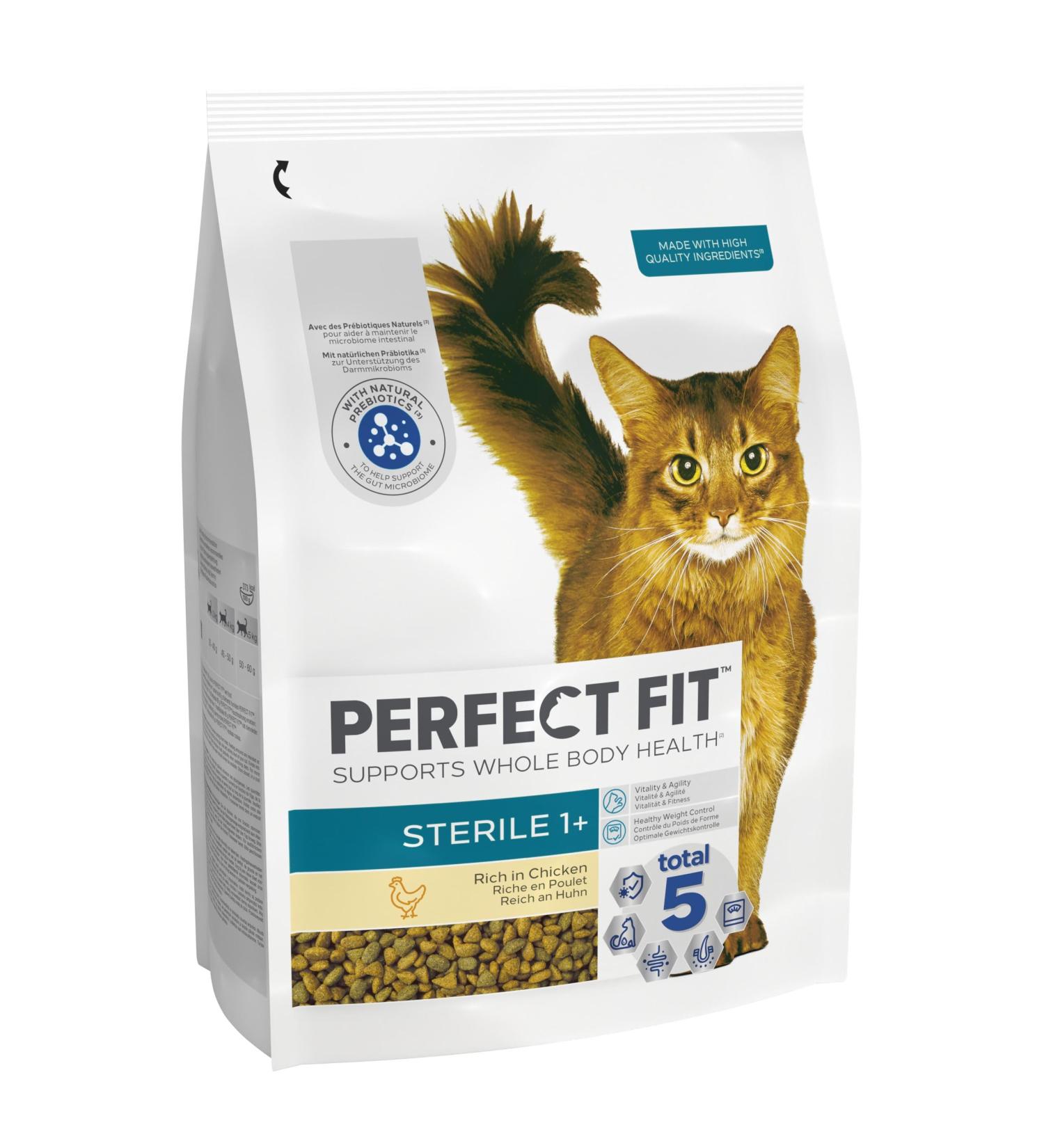Perfect Fit Sterile Adult 1+ Complete Dry Cat Food for Adult Cats Aged 1+ Years Rich in Chicken 3 Bags (2.8 kg) Adult Sterile Chicken 2.8 kg (Pack of 3) - Buy Online on GoSupps.com