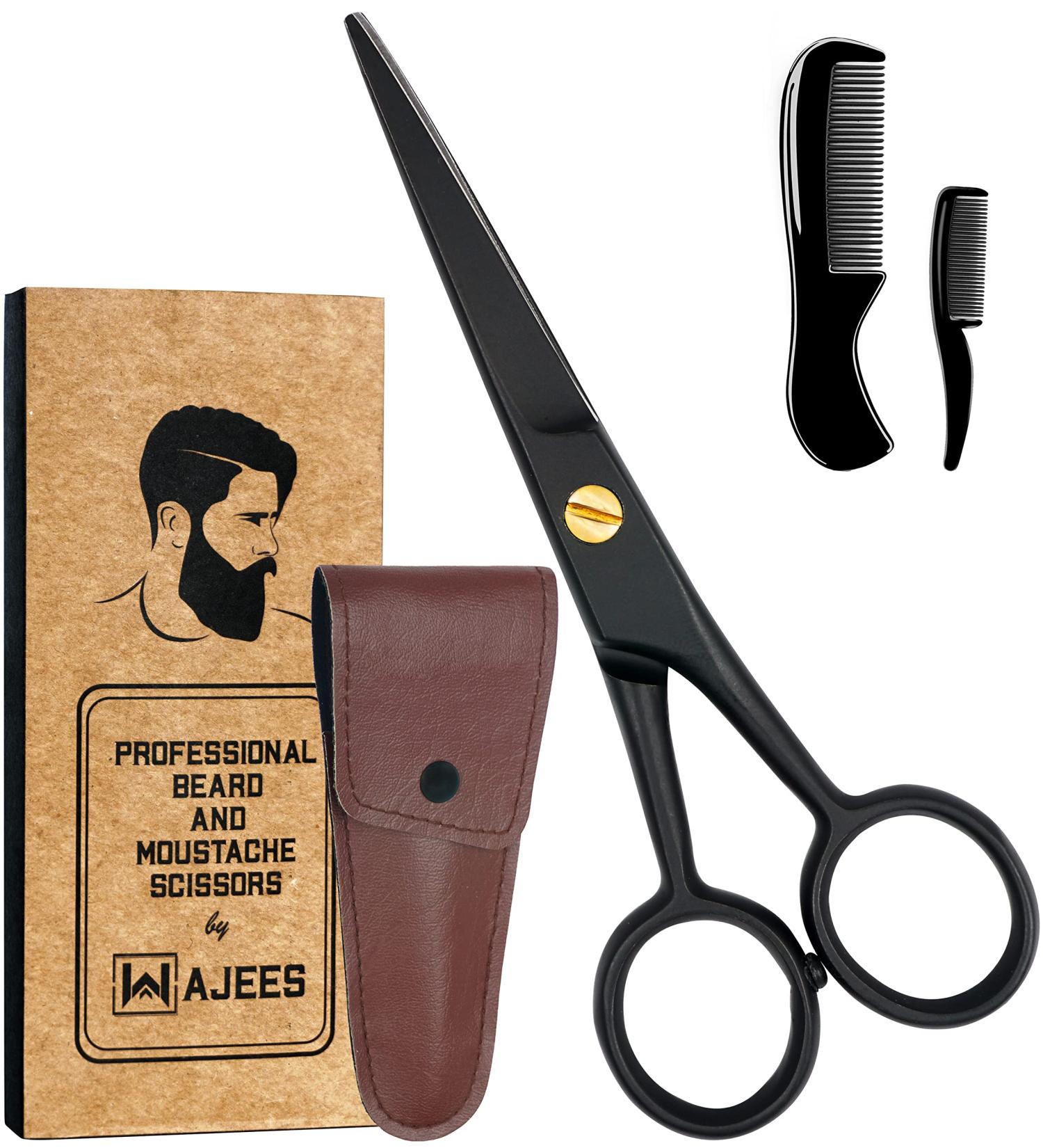 WAJEES Beard Scissors Set for Men - Mustache Scissors with Comb in Carry Pouch | Men's Facial Hair Grooming Kit - Buy Online on GoSupps.com