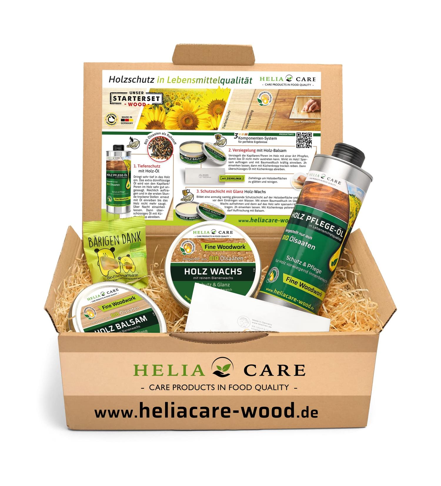 Heliacare Organic Wood Protection Starter & Gift Set | Premium Wood Oil Balm Wax & Pulling Blade - Natural Care Without Chemicals - Buy Online on GoSupps.com
