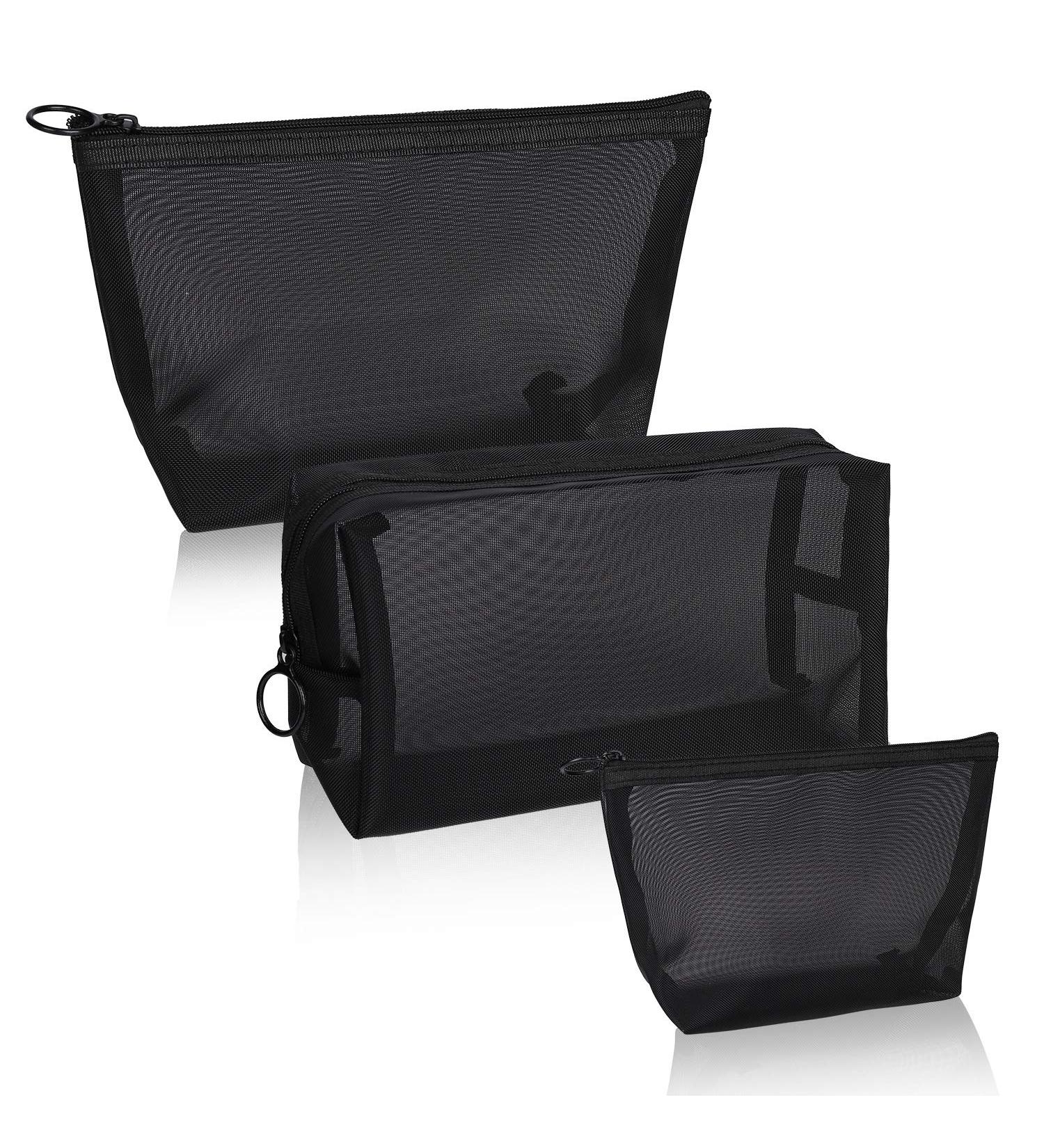 Travel Toiletry Bags Set - Mesh Cosmetic Bags with Zipper (3 Sizes) for Men & Women | Black Makeup Organizer - Buy Online on GoSupps.com