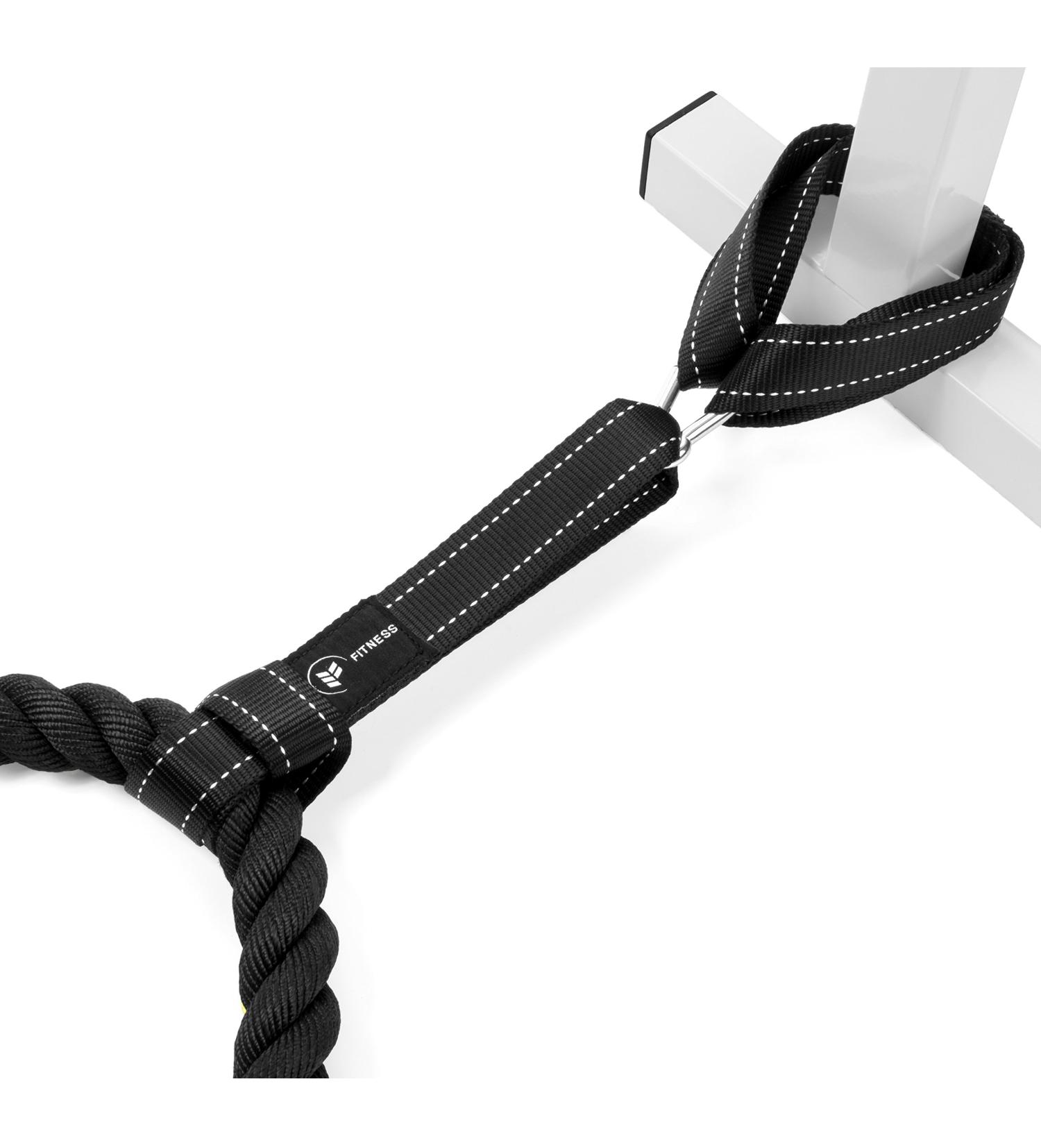 Battle Rope Anchor Strap Kit - Heavy Duty Reinforced Nylon | Easy Setup, Stops Damage | Stainless Steel Carabiner | Exercise Guide - Black/White - Buy Online on GoSupps.com