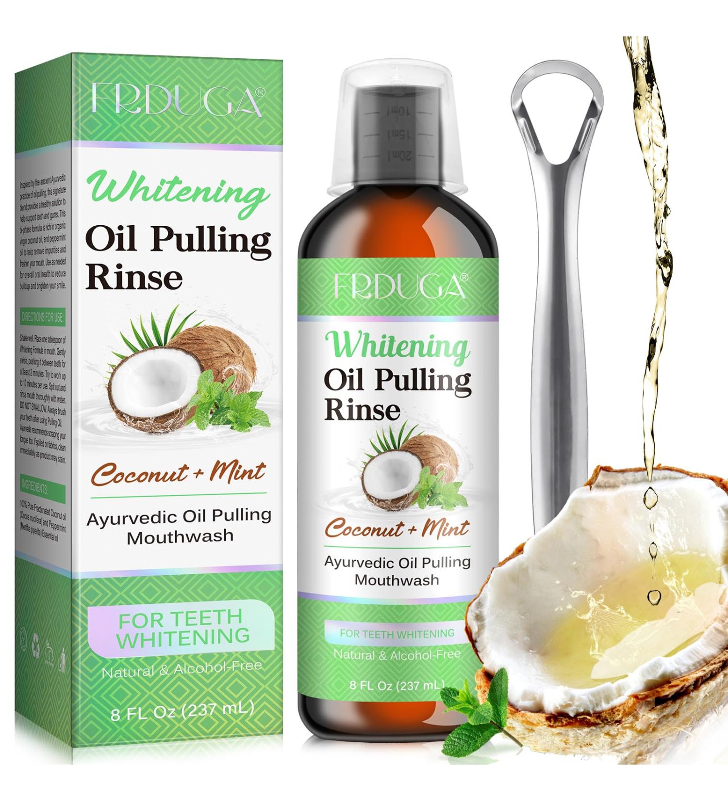 Coconut Oil Pulling for Teeth Whitening - Natural Alcohol-Free Mouthwash with Peppermint for Fresh Breath & Healthy Gums - Buy Online on GoSupps.com