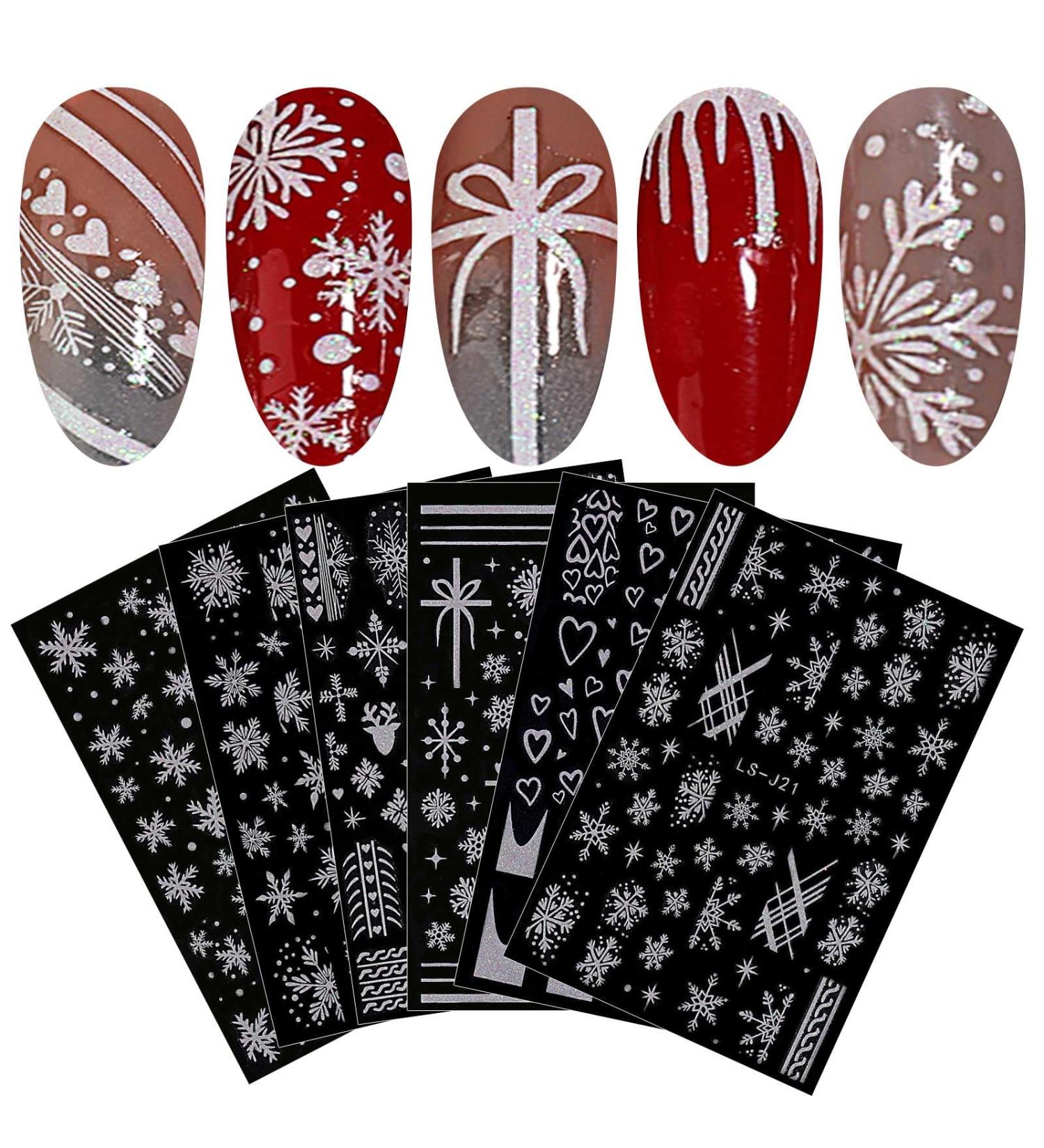 6 Sheets Christmas Nail Art Stickers Decals Self-Adhesive White Stars Snowflakes Nail Supplies Nail Art Design Decoration Accessories - Buy Online on GoSupps.com