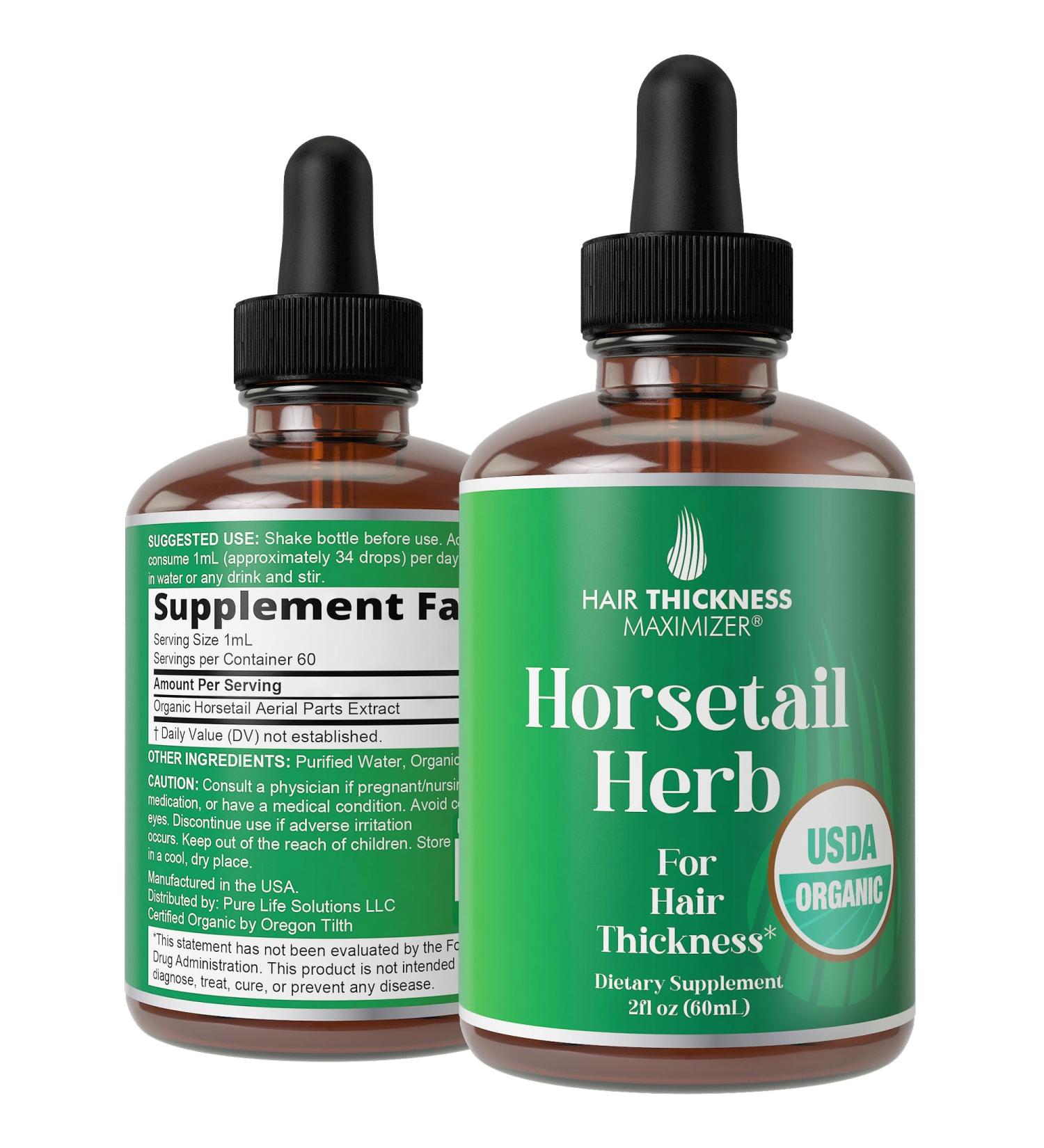 USDA Organic Horsetail Herb Liquid Drops | Vegan Hair Growth Supplement - Zero Sugar Alcohol Free Pleasant Taste for Men & Women - Buy Online on GoSupps.com