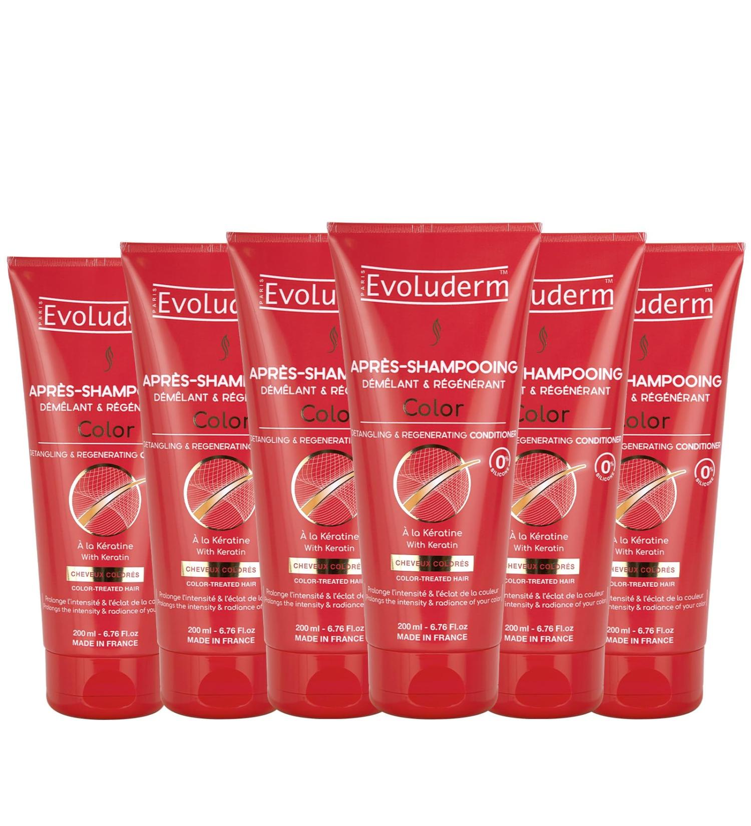 Evoluderm EVOLUDERM - Color Detangling & Regenerating Conditioner - 200 ml - 99% natural origin - Made in France - Pack of 6 x 200 ml