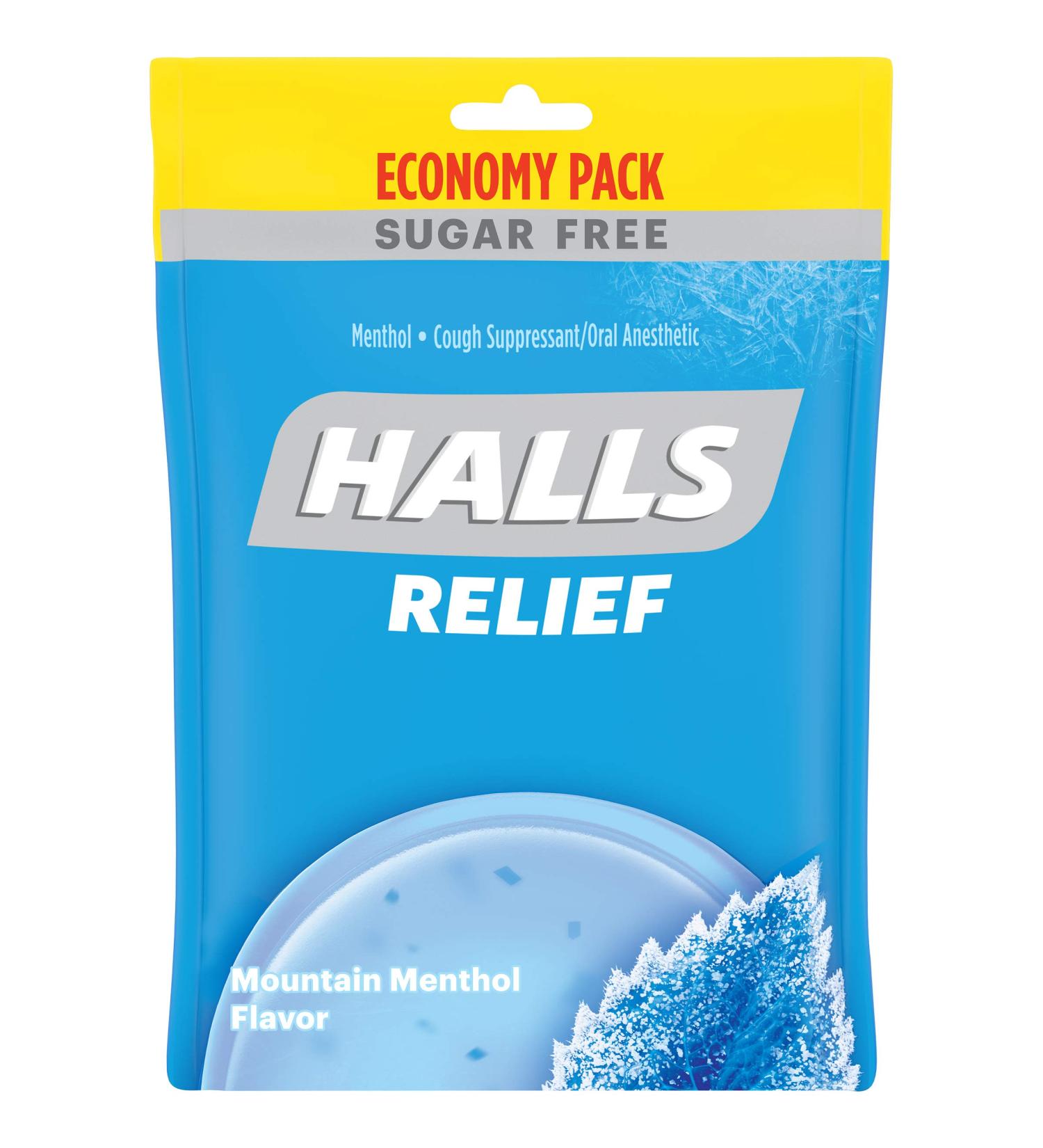 HALLS Relief Mountain Menthol Sugar Free Cough Drops - Economy Pack (70 Drops) - Buy Online on GoSupps.com