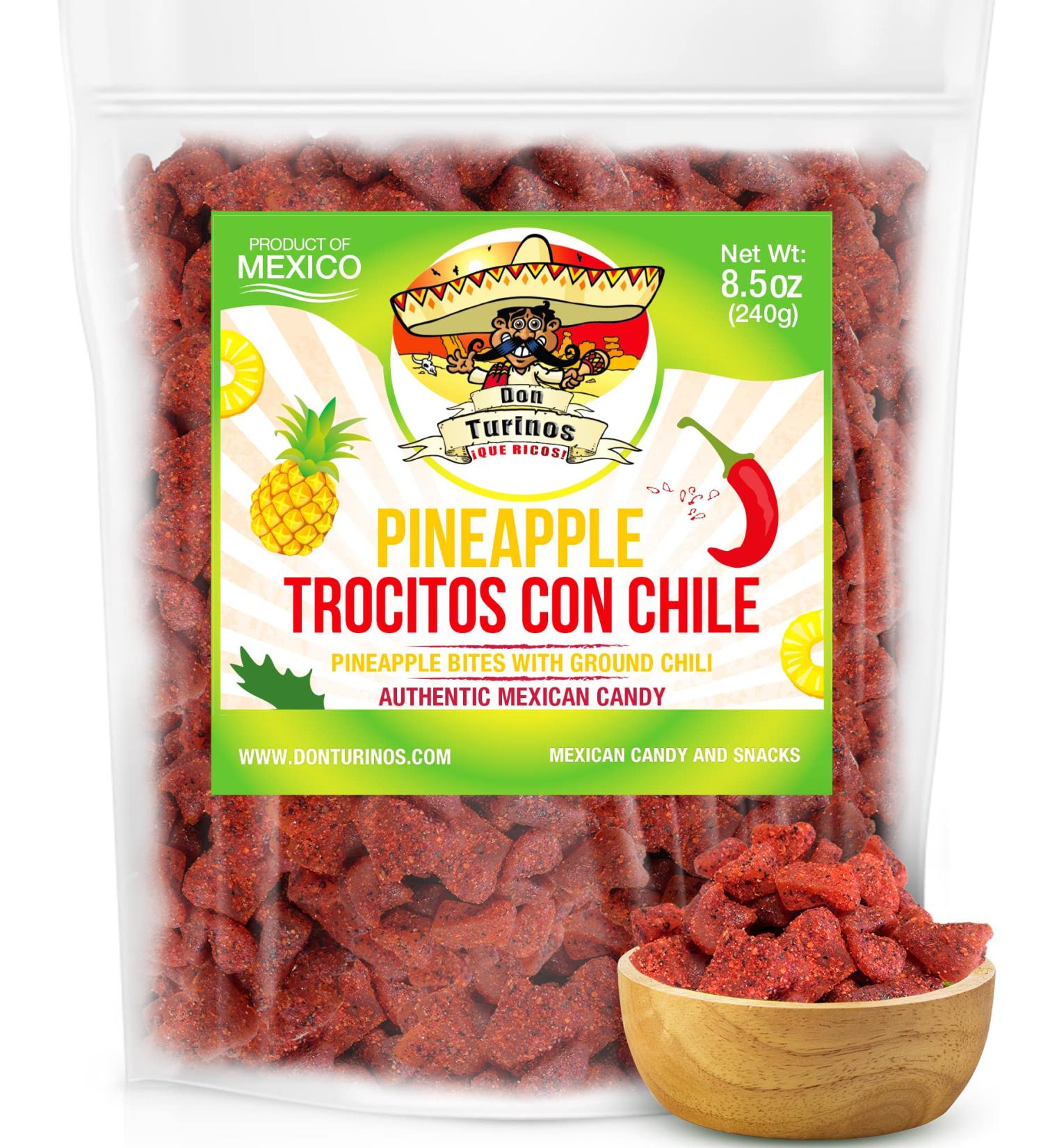 Dried Chili Pineapple Mexican Candy, 8.5 oz, Natural Soft Dry Chunks, Traditional Dulce Mexicano, Sweet and Spicy Flavor, by Don Turinos