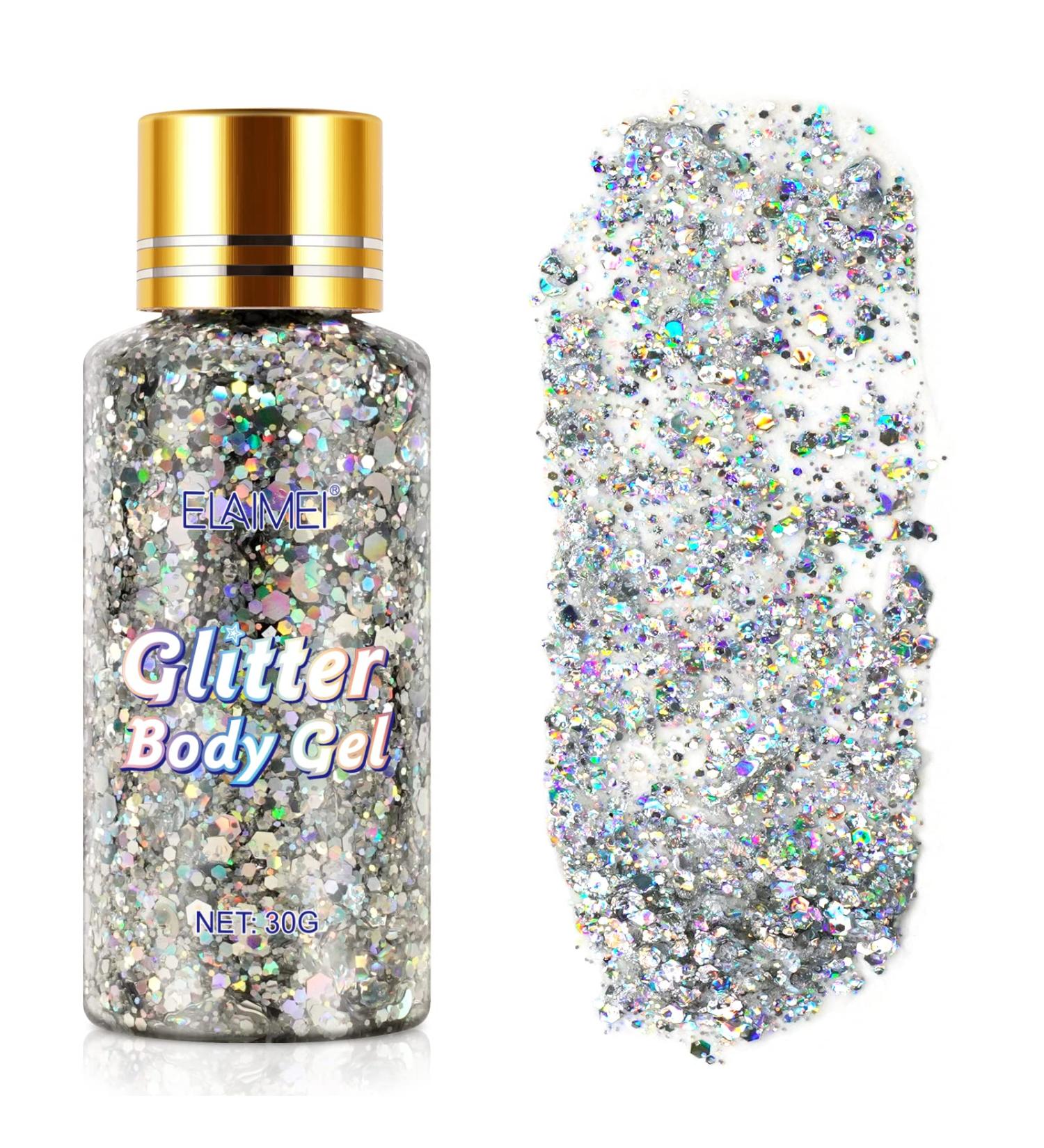 Silver Holographic Mermaid Sequins Body Glitter Gel - Waterproof for Face, Hair, and Nails | Perfect for Concerts, Parties, and Festivals - Buy Online on GoSupps.com