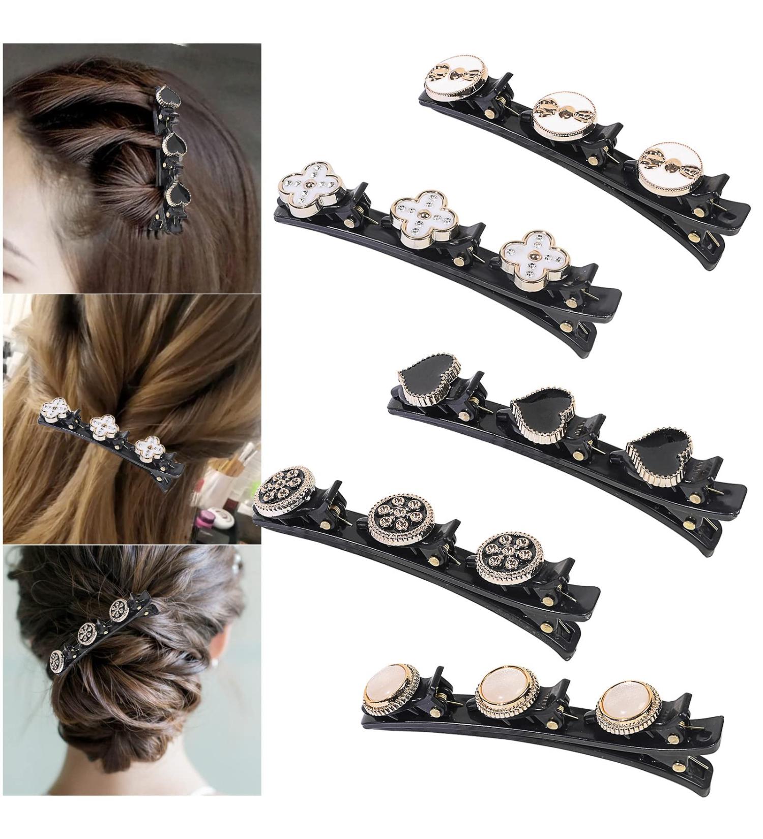 Hair Clip Set - 5 Braided Mini Clips with Crystal Flower | Kolibri Double Layer Fashionable Hair Accessories for Women & Girls - Buy Online on GoSupps.com