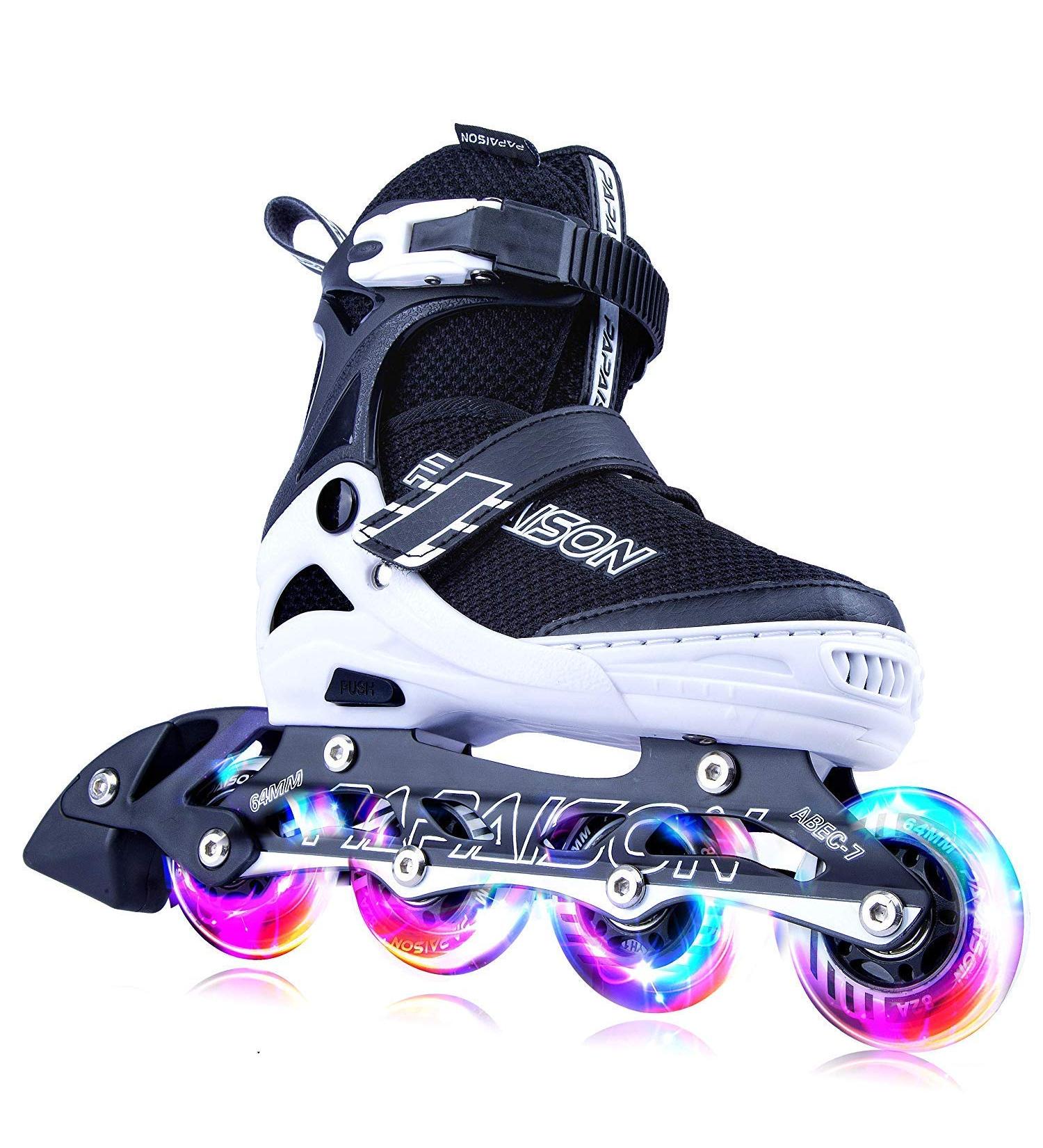 PAPAISON Adjustable Inline Skates with Light Up Wheels - White, Large (Youth & Adult 4-7 US) - Buy Online on GoSupps.com
