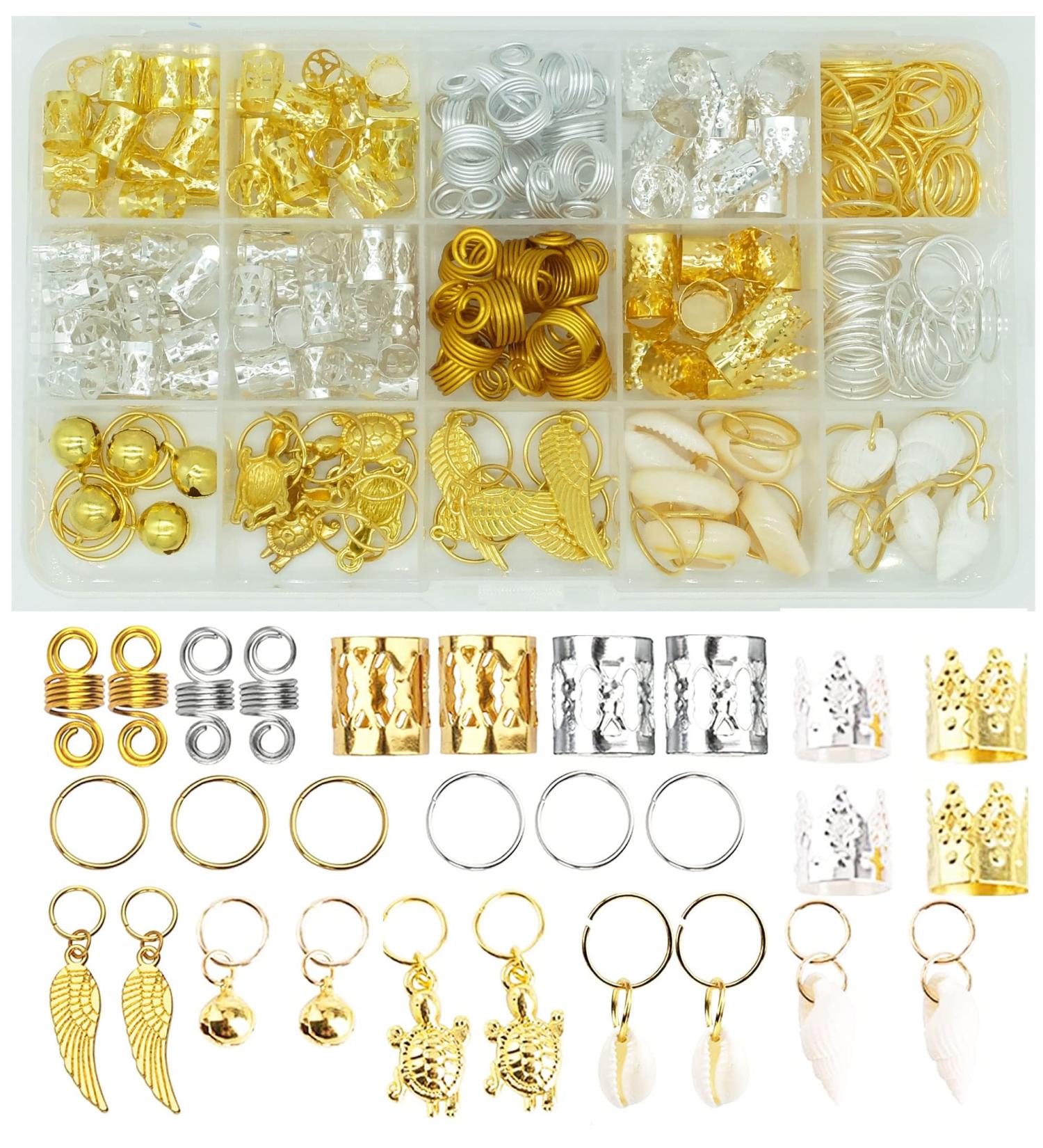 Dreadlock Jewelry for Women - 235pcs Gold & Silver Hair Rings Cuffs for Braids | Hair Pendants & Clips for Dreadlock Accessories - Buy Online on GoSupps.com