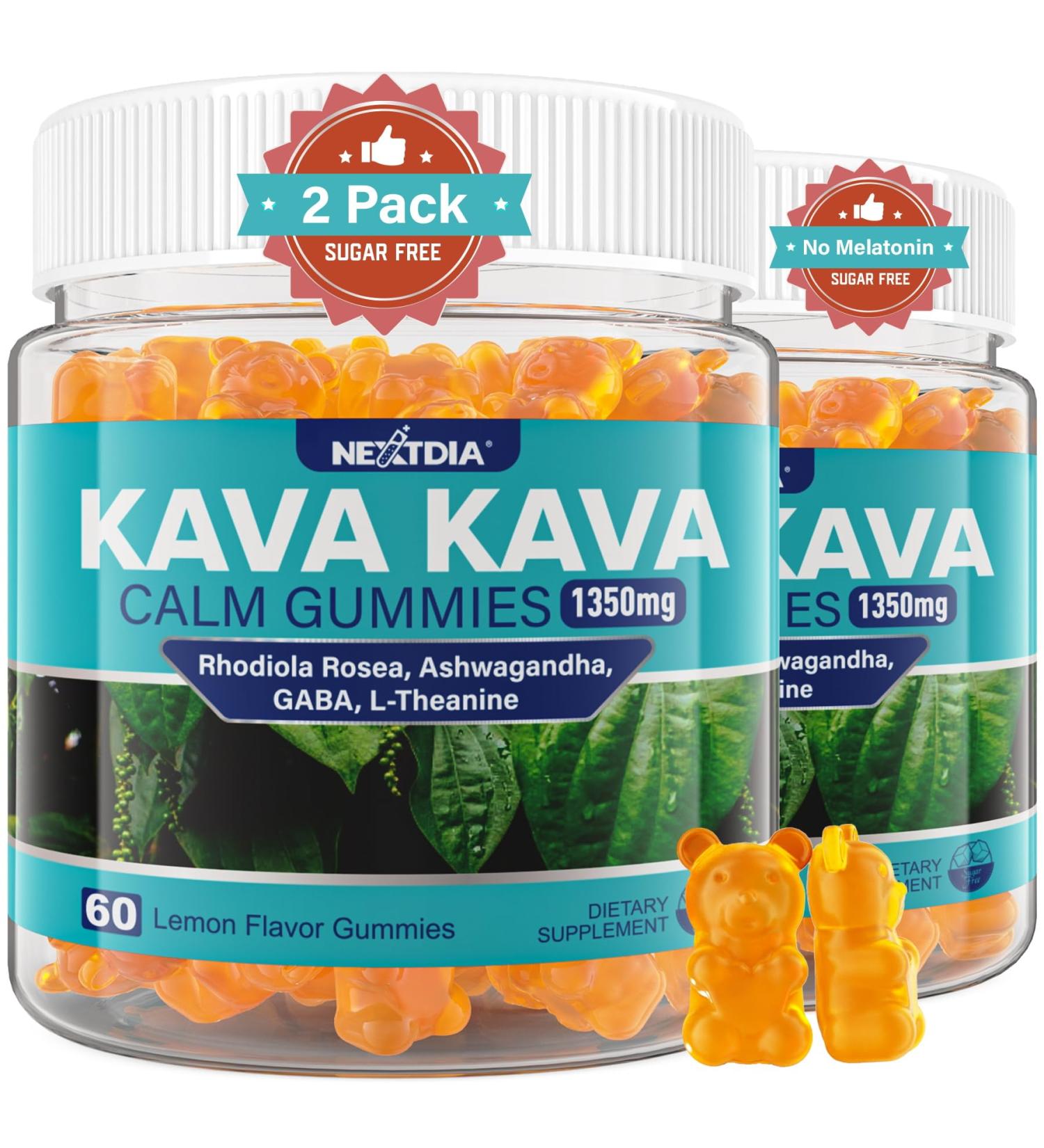 2Pack Kava Kava Gummies, Sugar Free Calm Gummies w/Rhodiola Rosea, Ashwagandha, L-Theanine, GABA, Melatonin-Free Kava Blend for Relaxation, Calm and Focus - Alternative to Kava Powder Capsules, Vegan 60 Count (Pack of 2) - Buy Online on GoSupps.com