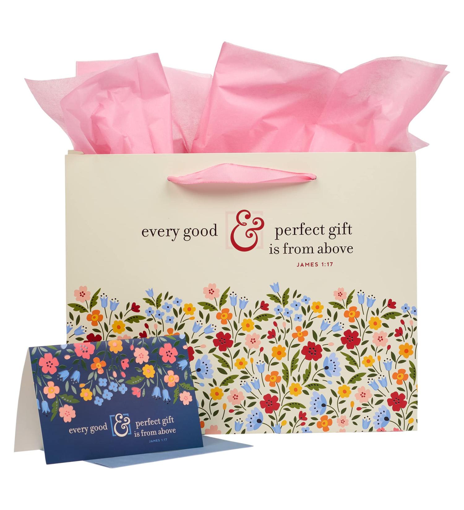 Christian Art Gifts Three Piece Landscape Gift Bag w/Card & Tissue Paper Set for Women: Every Good Gift - James 1:17 Inspirational Bible Verse  Creamy Beige Multicolored Flower Garden  Large Good Gift/Multi Large Landscape - Buy Online on GoSupps.com