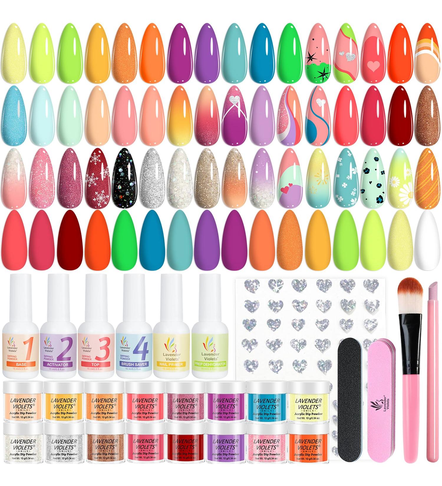 Lavender Violets Dip Powder Nail Kit 30 Colors Classical Red Orange Yellow Mint Green Blue Purple Glitter Acrylic Liquid Set Base Top Coat Activator Brush Saver with Sticker Manicure Starter B703 - Buy Online on GoSupps.com