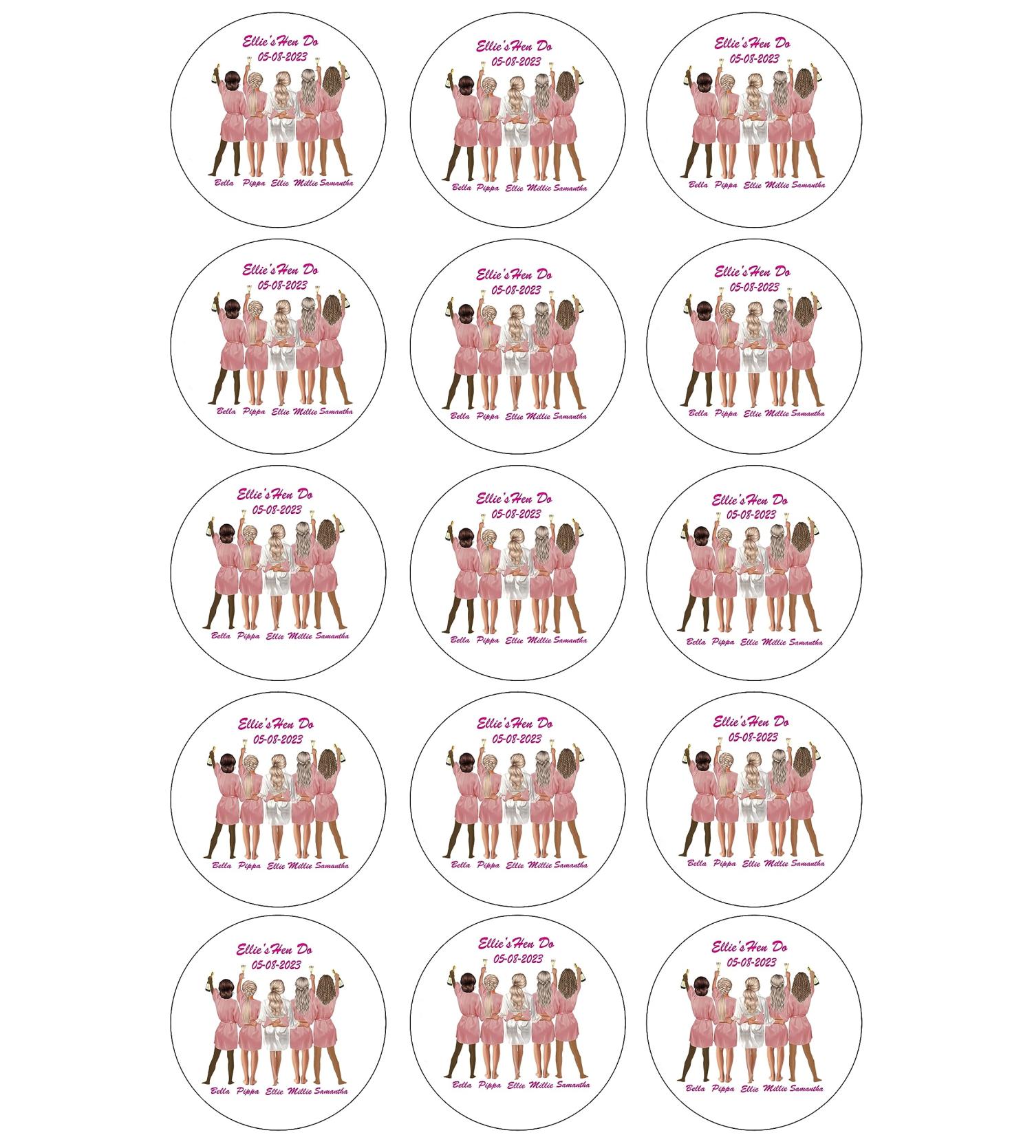 15 Pre-Cut PERSONALISED BRIDE/BRIDESMAIDS (DESIGN YOUR OWN GIRLS) Hen Party Edible Wafer Paper Cake Toppers Decorations - Send us the SKIN TONE HAIR DESIGN and NAME FOR EACH GIRL - Buy Online on GoSupps.com