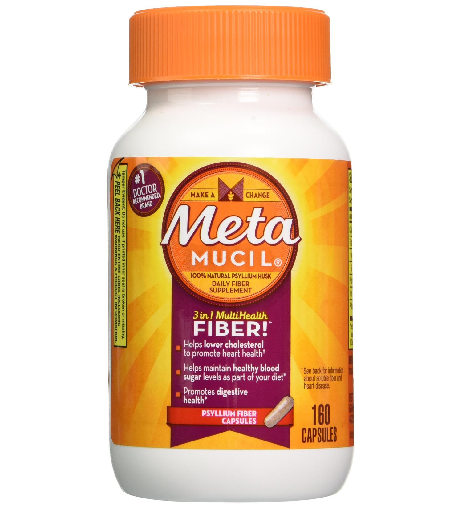 Metamucil Psyllium Fiber Capsules - 160 Count Bottle - 100% Natural - Pack of 1 - Buy Online on GoSupps.com