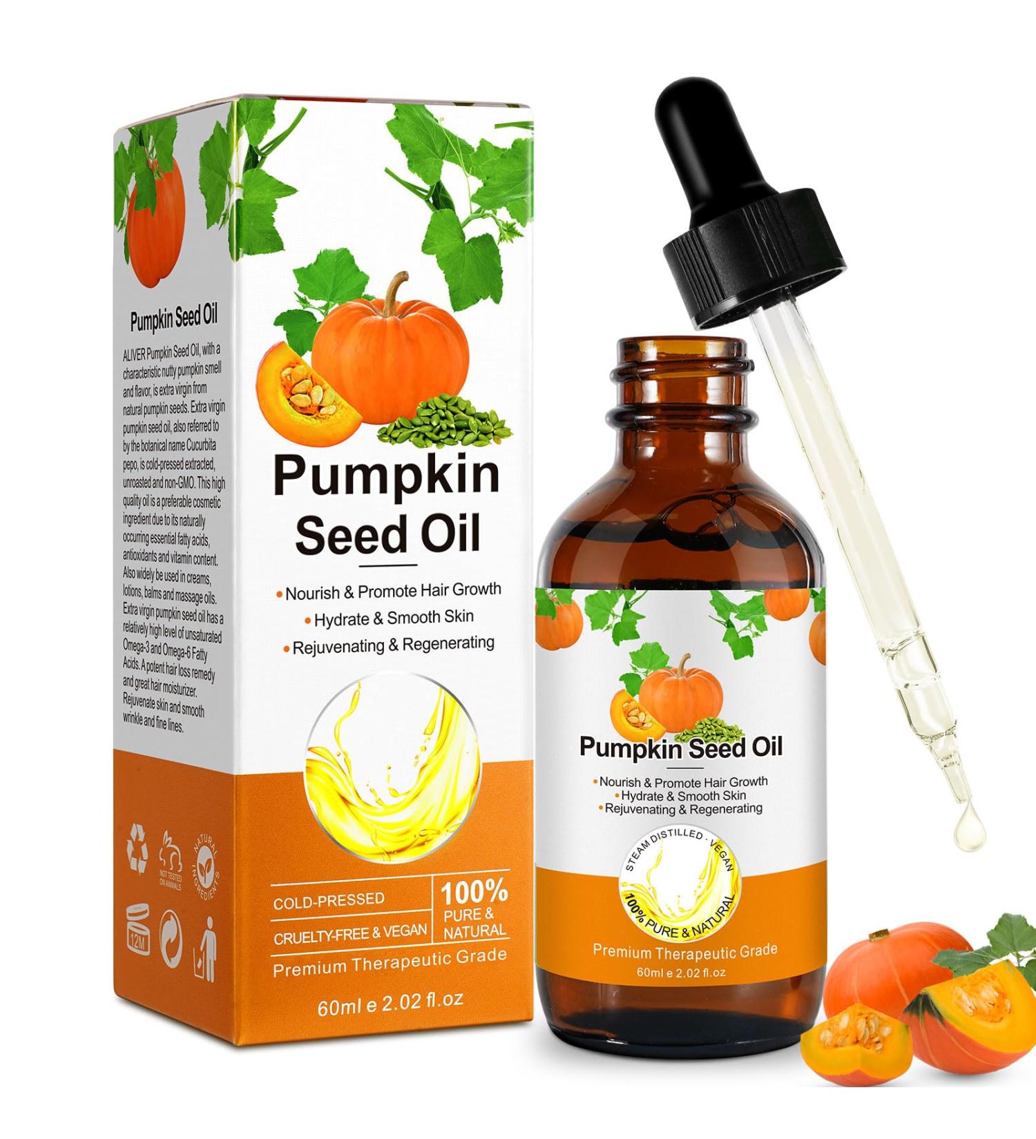 100% Pure Organic Pumpkin Seed Oil for Hair - 60ml Cold-Pressed Aromatherapy Massage Oil for Damaged Hair Repair - Men & Women - Buy Online on GoSupps.com