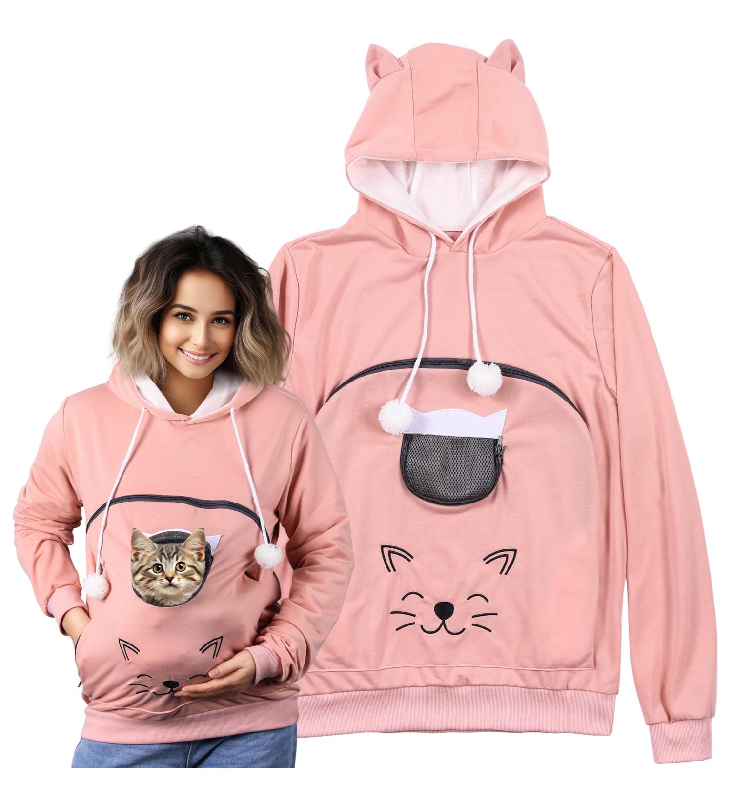 Homelevel Cat Pocket Hoodie - Cute Sweater with Dog Bag | Cat Sweater for Small Pets | Pink Pet Pocket Hoodie - Buy Online on GoSupps.com