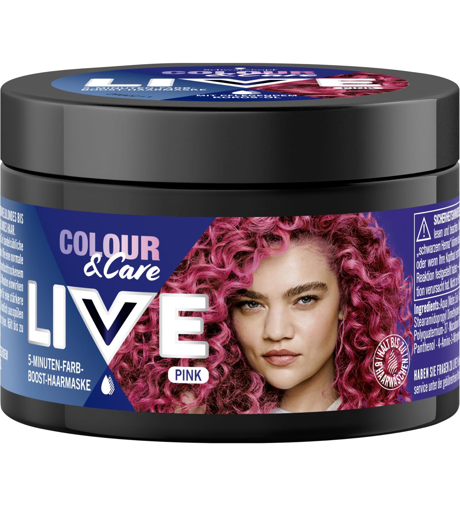 LIVE Schwarzkopf Live Colour & Care Pink - Temporary Hair Mask - 150 ml - 5 minutes - For color boost and intensive care in just 5 minutes - Washable hair color with walnut oil - Buy Online on GoSupps.com