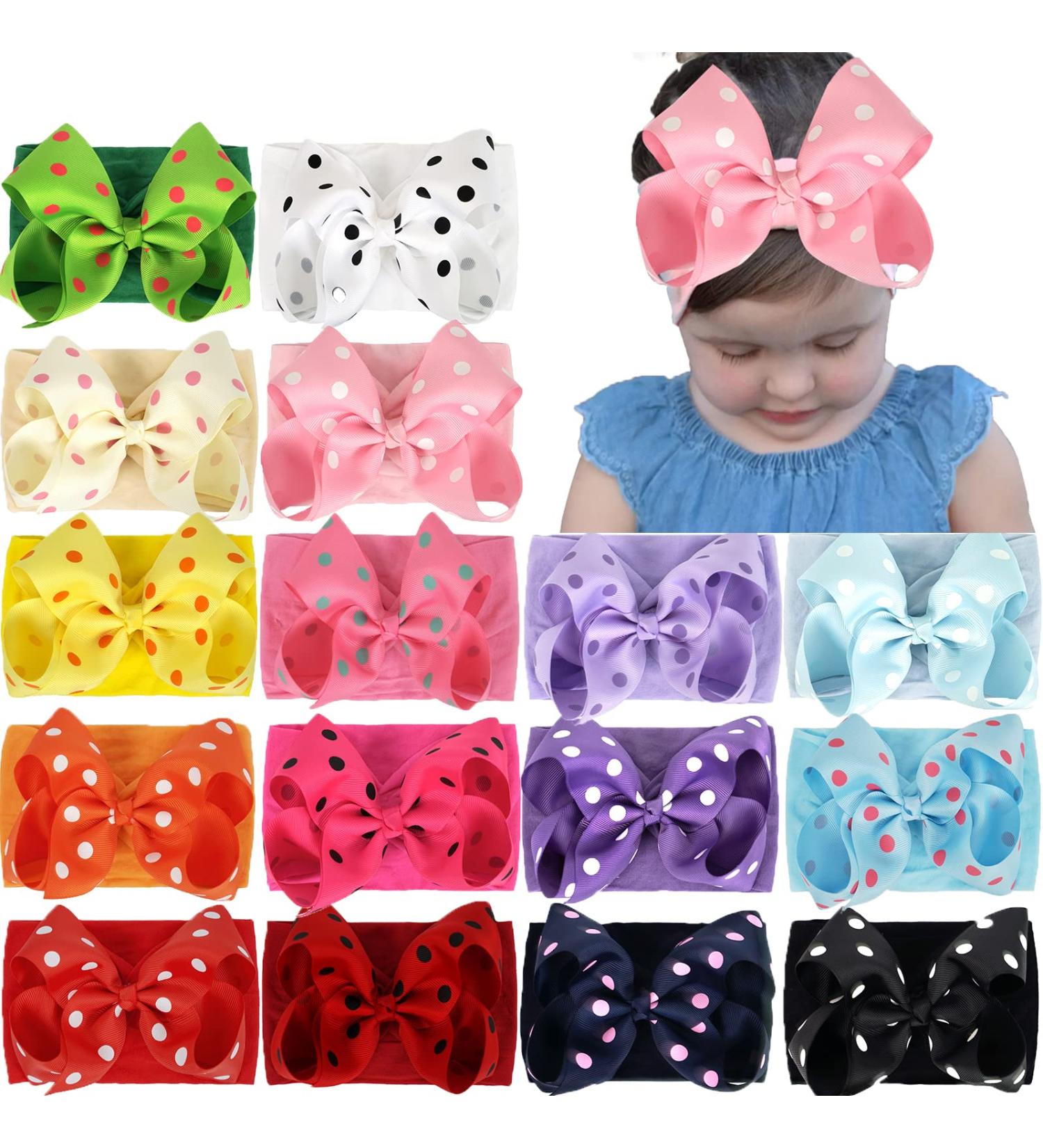 16PCS Baby Girls Soft Headbands with 6Inch Big Bows - Hair Accessories for Newborns to Kids - Buy Online on GoSupps.com