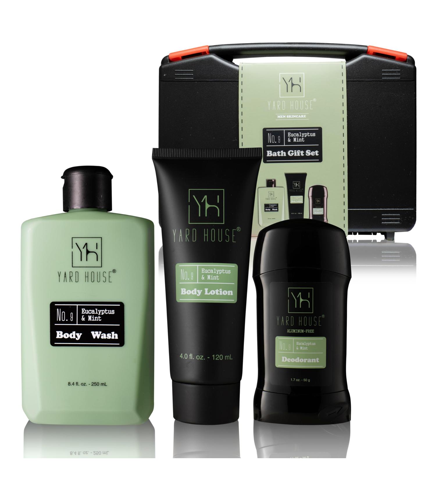 Yard House Mens Skincare Gift Set Eucalyptus & Mint Body Wash, Lotion & Deodorant in Travel Case Premium Grooming Kit for Men Fathers Day Birthday Christmas Gift Idea - Buy Online on GoSupps.com