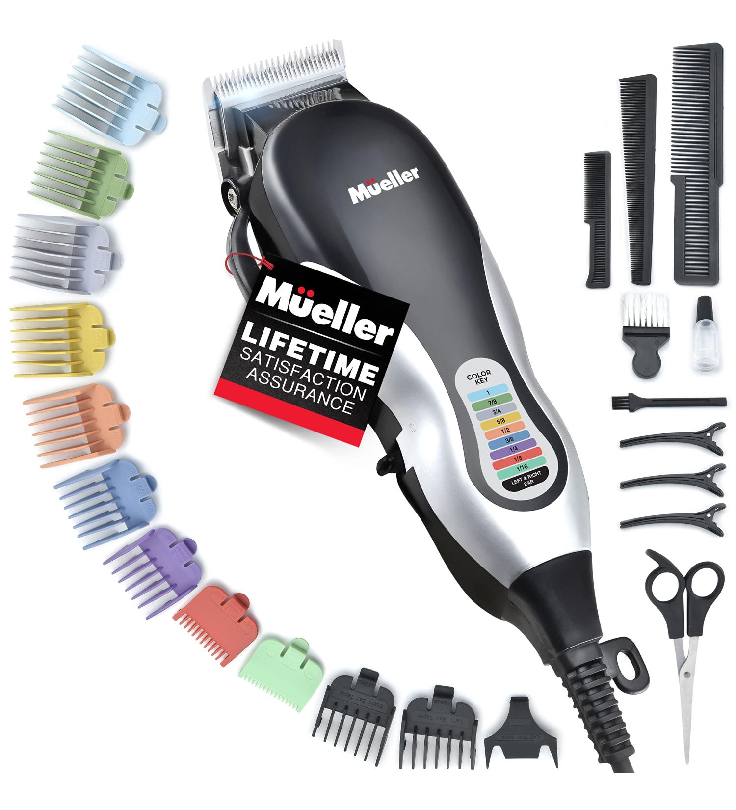 Mueller Ultragroom Hair Clipper and Trimmer Pro Kit - 23 Piece All-in-One Set for Men and Women - 12 Guide Combs - Black - Buy Online on GoSupps.com