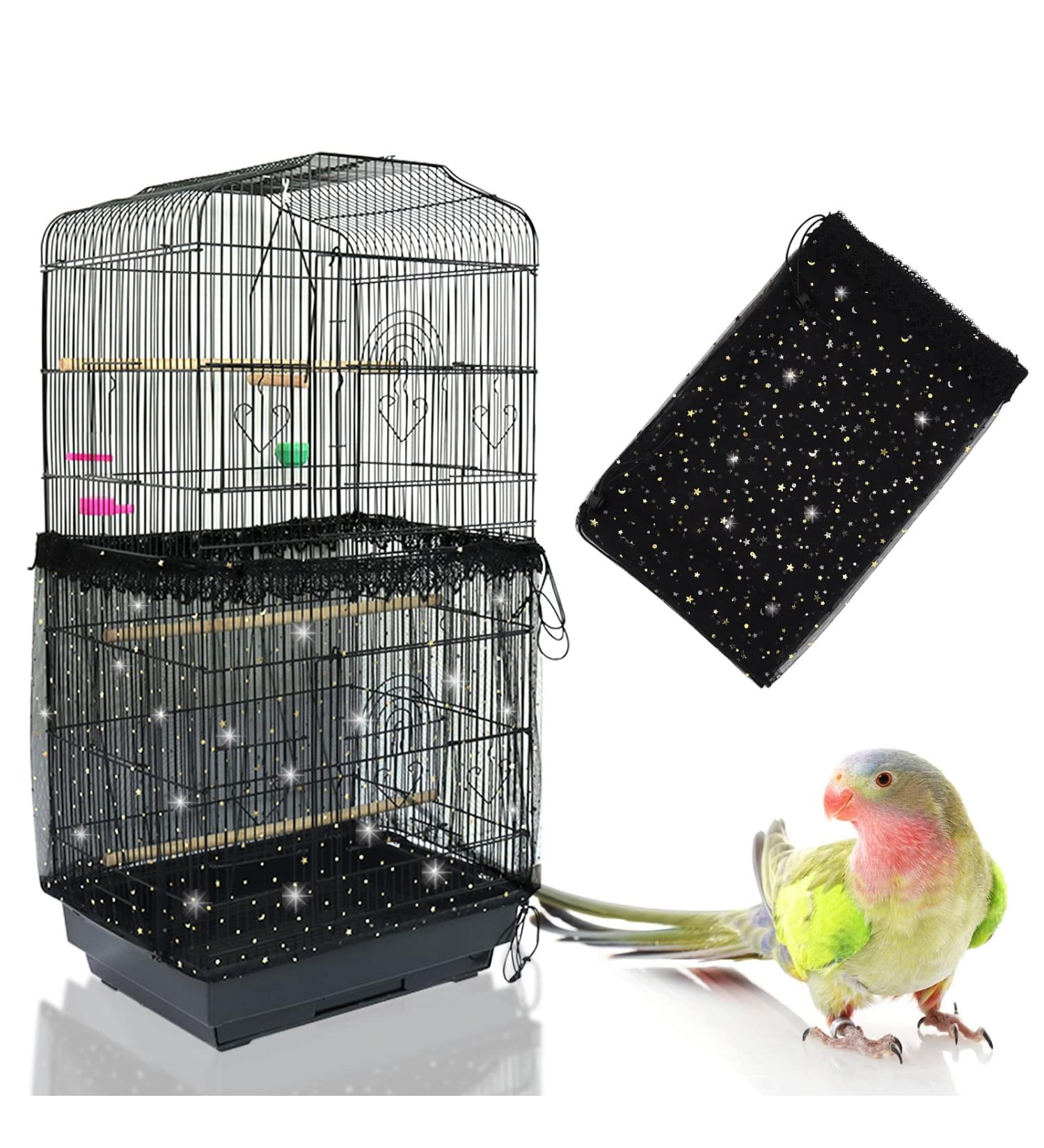 Adjustable Bird Cage Seed Catcher - Black Nylon Mesh with Twinkle Moon Star - 78.7 x 15.7 Inch - For Parrot Parakeet Cages - Buy Online on GoSupps.com