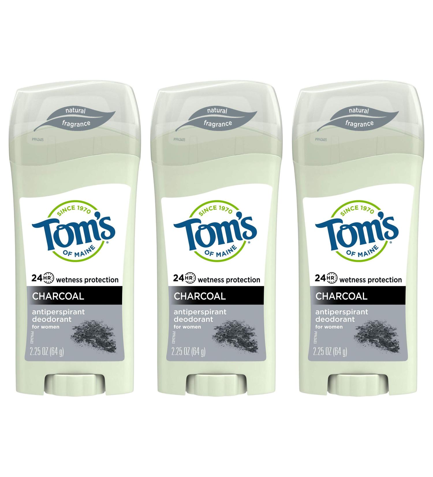 Tom's of Maine Natural Charcoal Antiperspirant Deodorant for Women 2.25 oz 3-Pack - Eco-Friendly Protection - Buy Online on GoSupps.com