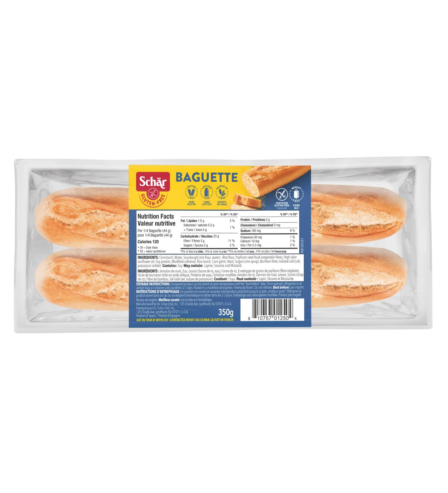 Schar Gluten Free Baguettes Non GMO Lactose & Wheat Free Quick and Delicious Parbaked Baguettes Pack of 2 Baguettes x 175g Sourdough White (Packaging May Vary) - Buy Online on GoSupps.com