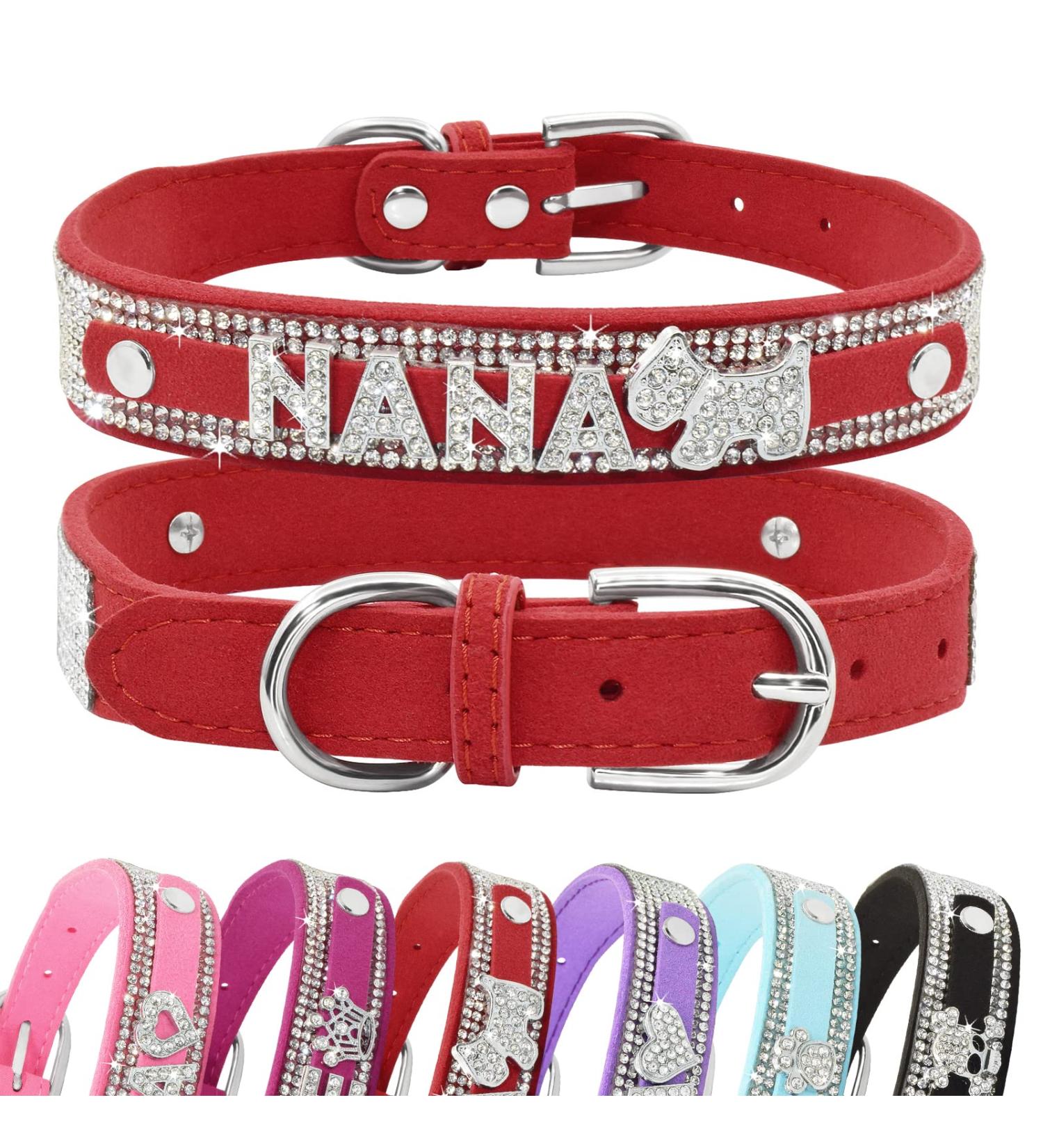 Senristar Personalized Rhinestone Dog Collar - Custom Glitter Crystal Band for Small to XL Dogs - Red (3.0 cm Width 45-54 cm Neck) - Buy Online on GoSupps.com
