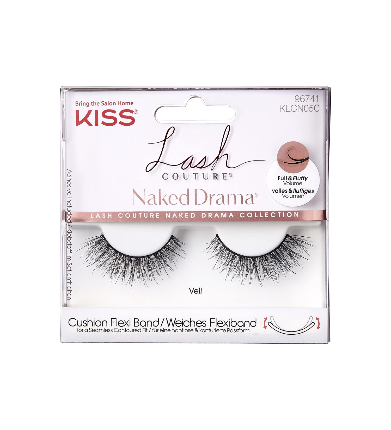 KISS Lash Couture Naked Drama Collection 1 Pair of False Lashes Veil Full and Fluffy Faux Mink Fake Eyelashes with Cushion Flexi Band includes Lash Glue - Buy Online on GoSupps.com